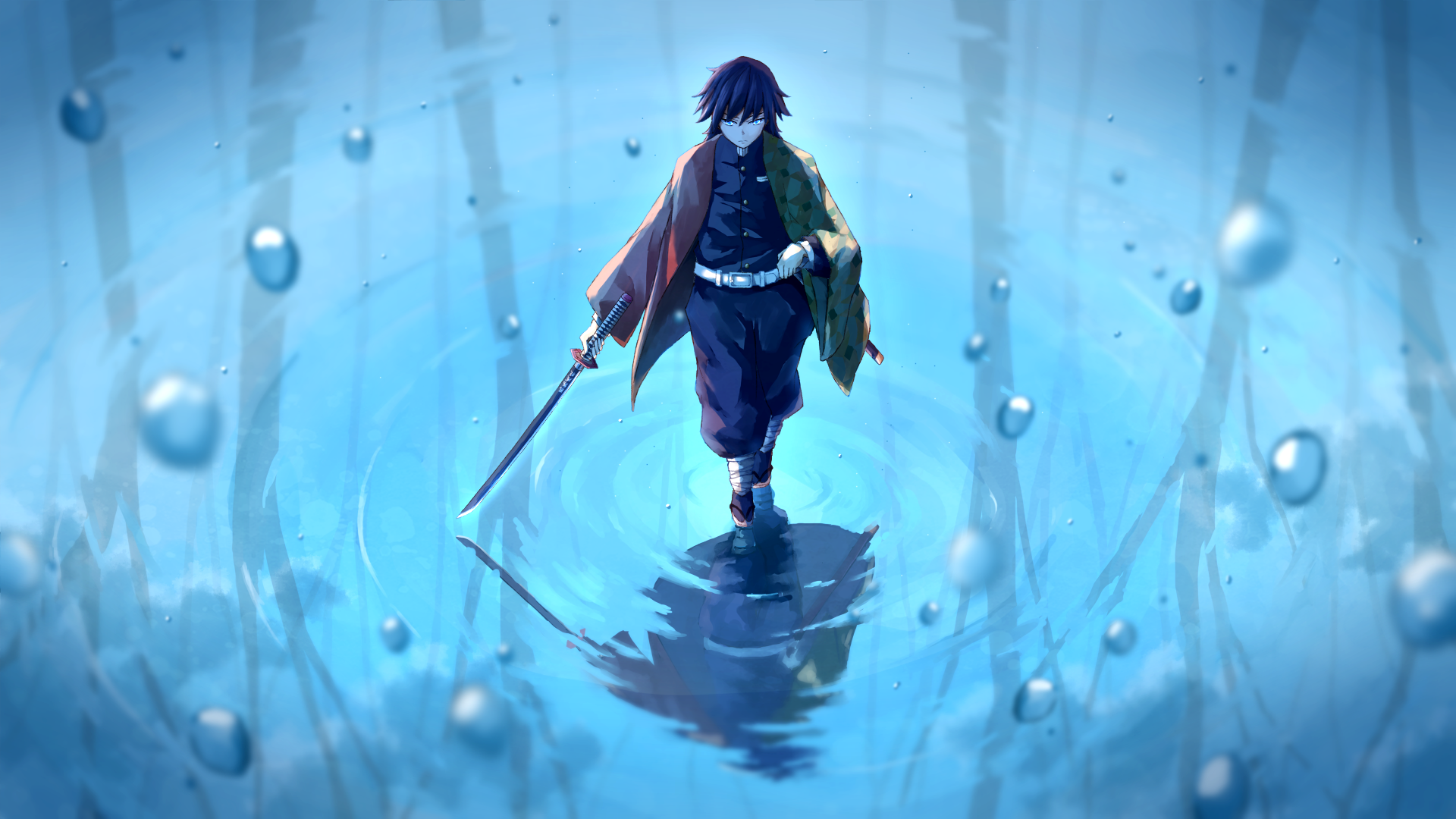 Black Hair Boy Giyuu Tomioka Sword Water 1920x1080