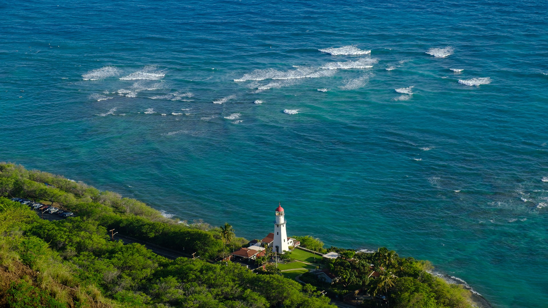 Nature Landscape Sea Water Trees House Lighthouse Oahu Hawaii USA Diamond Head Lighthouse 1920x1080