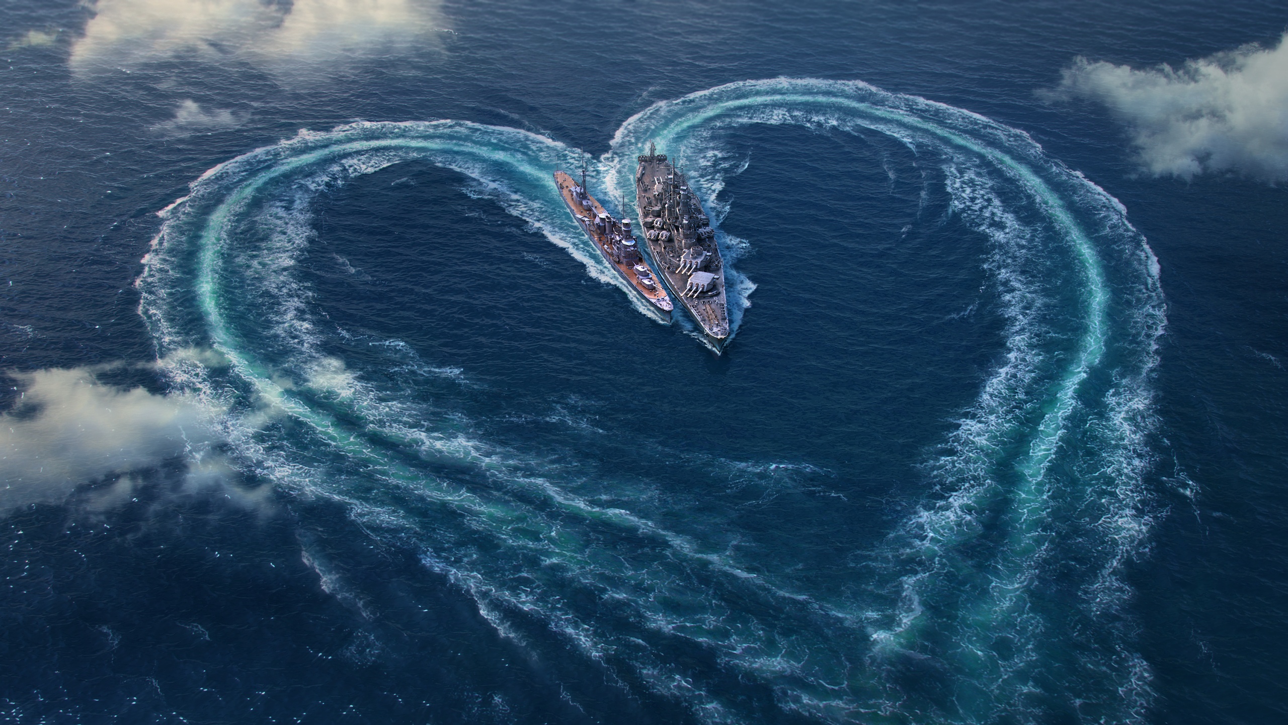 Heart Heart Shaped Sea Ship Warship Wave World Of Warships 2560x1440