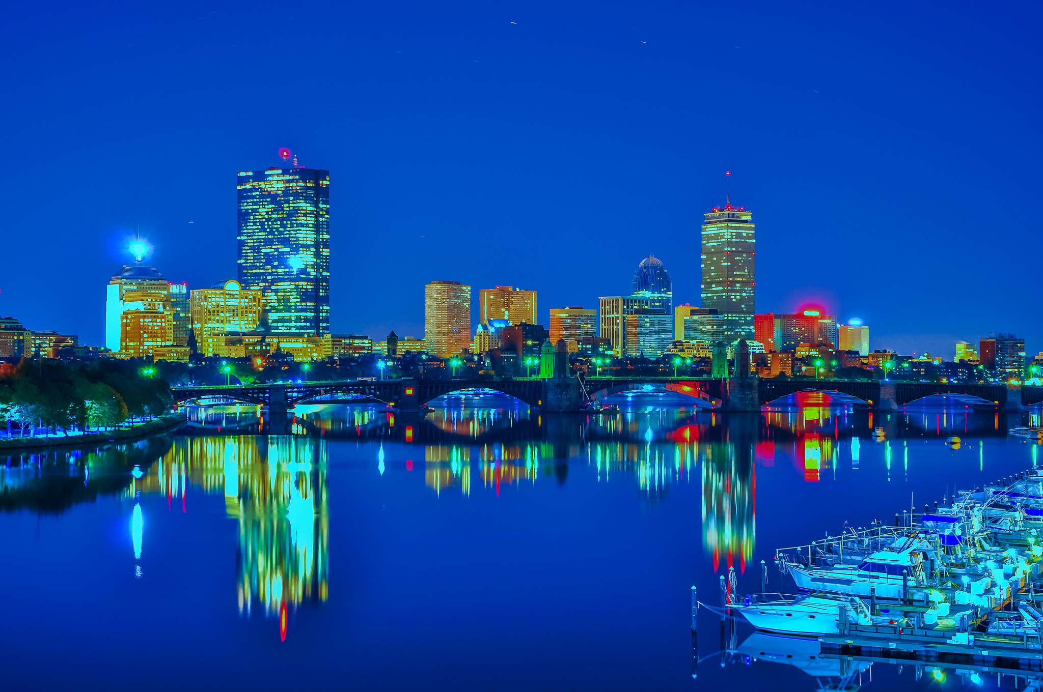 Boston Building City Night Reflection Skyscraper Usa 2048x1360