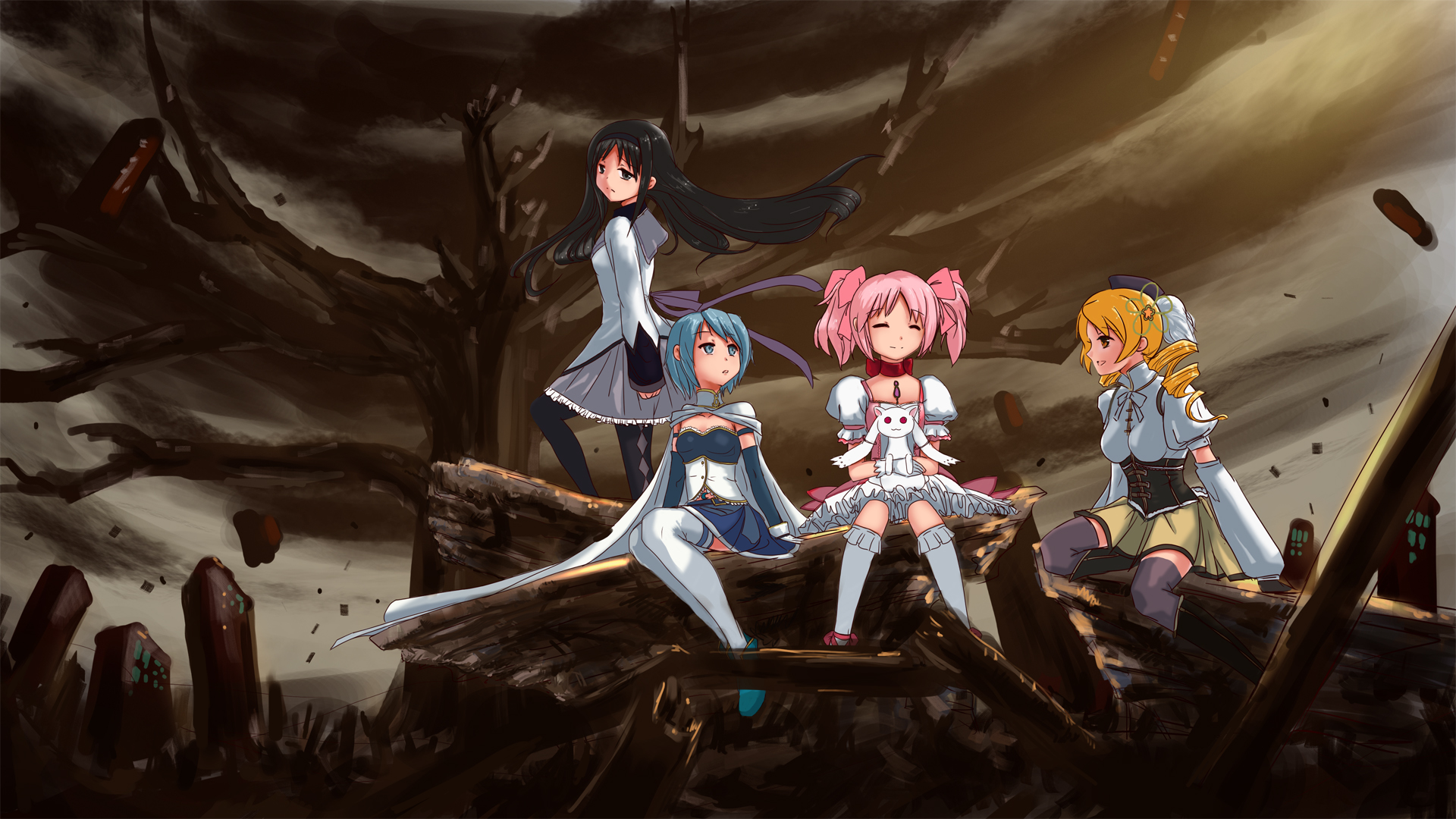 Homura Akemi Kyuubey Puella Magi Madoka Magica Madoka Kaname Mami Tomoe Sayaka Miki 1920x1080