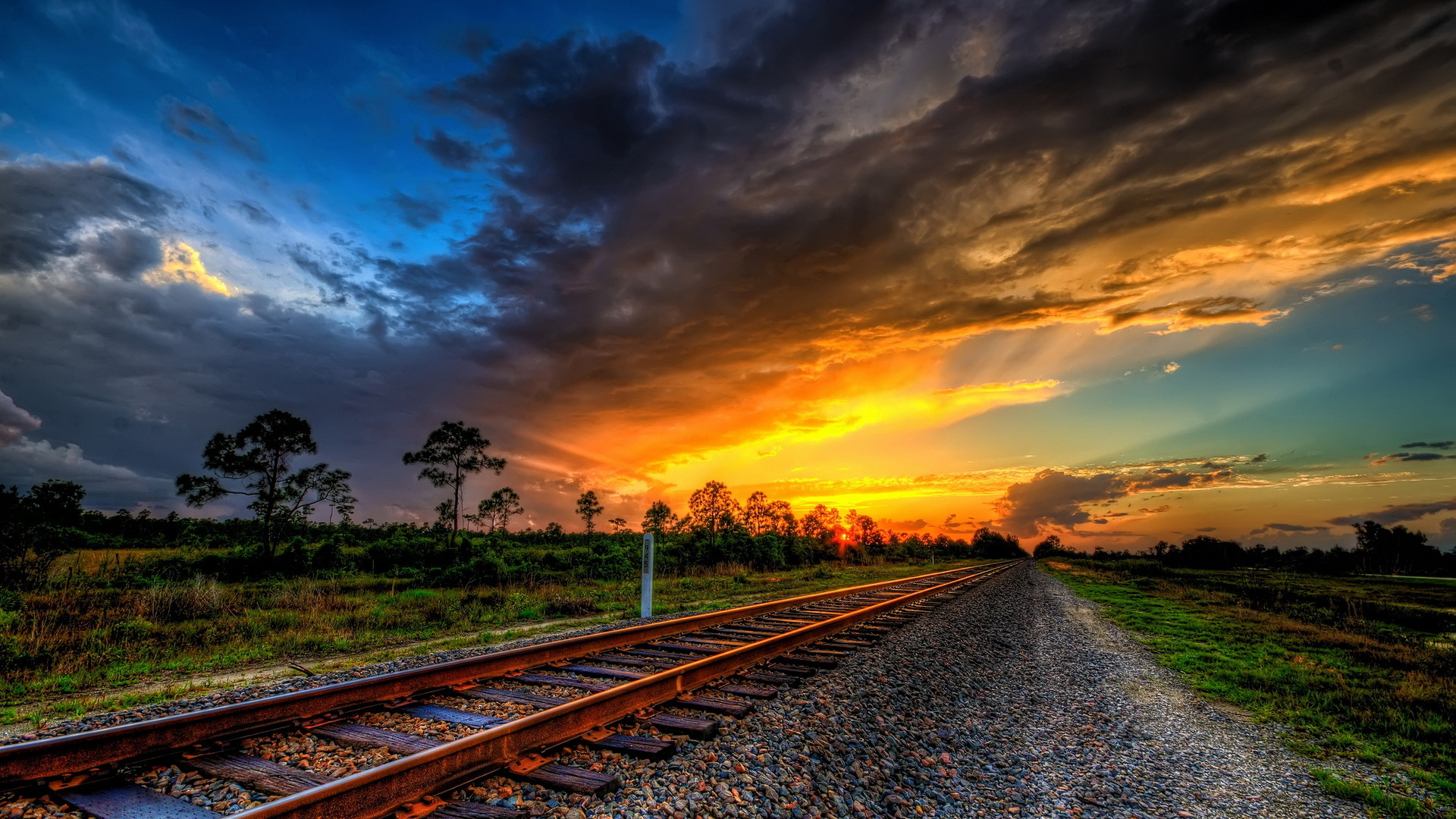Cloud Hdr Landscape Railroad Sunset 1920x1080