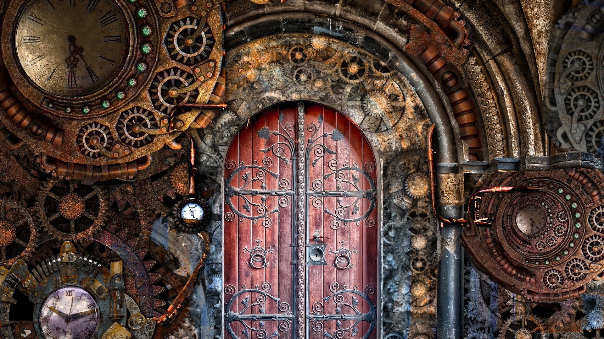 Arch Door Fantasy Steampunk 1920x1080