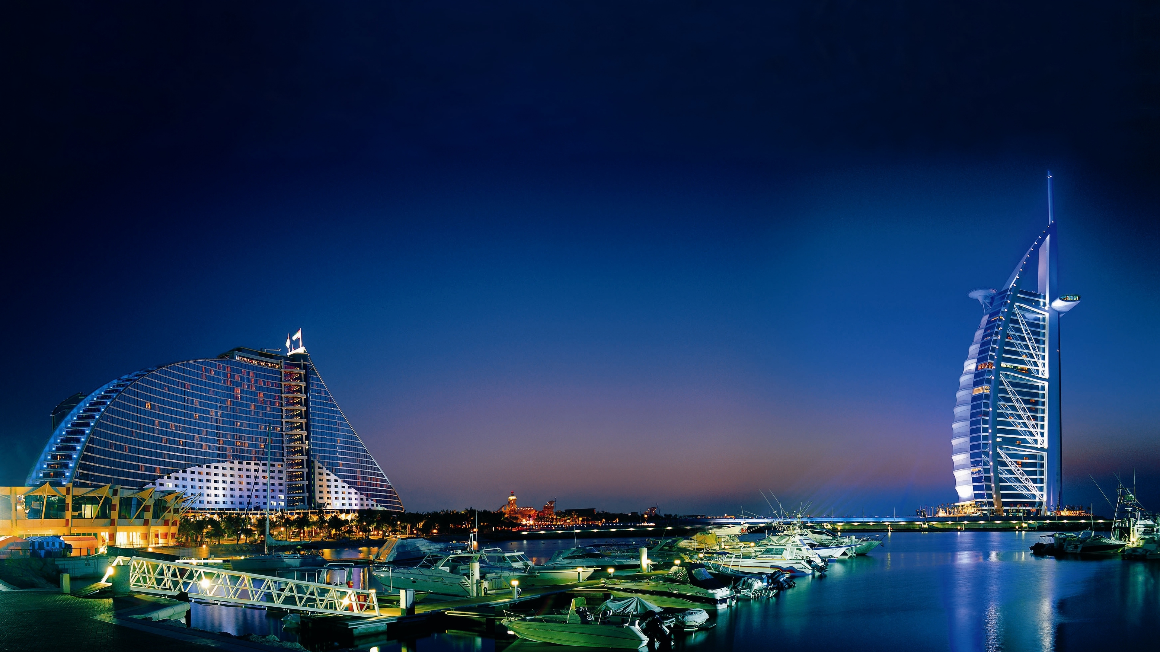 Boat Building Burj Al Arab City Dubai Harbor Night United Arab Emirates 3840x2160