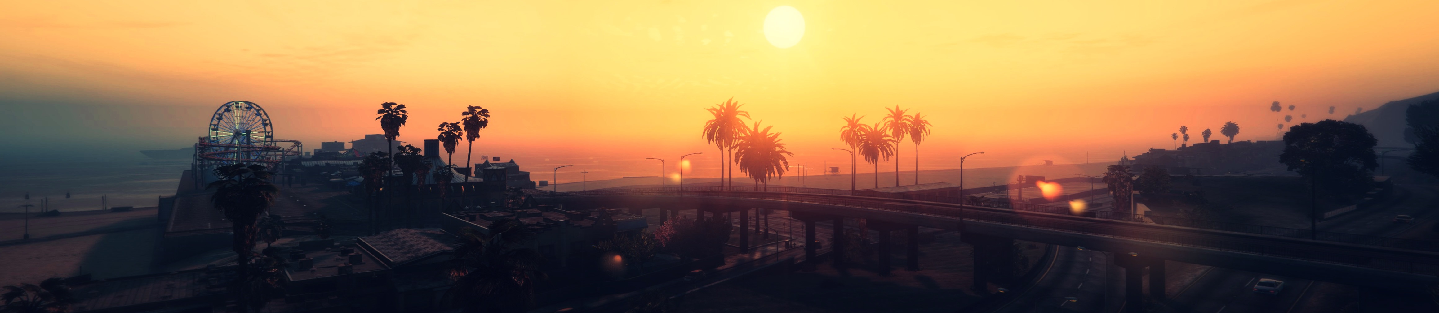 Grand Theft Auto V Palm Tree Roller Coaster Sky Sun 4641x1012