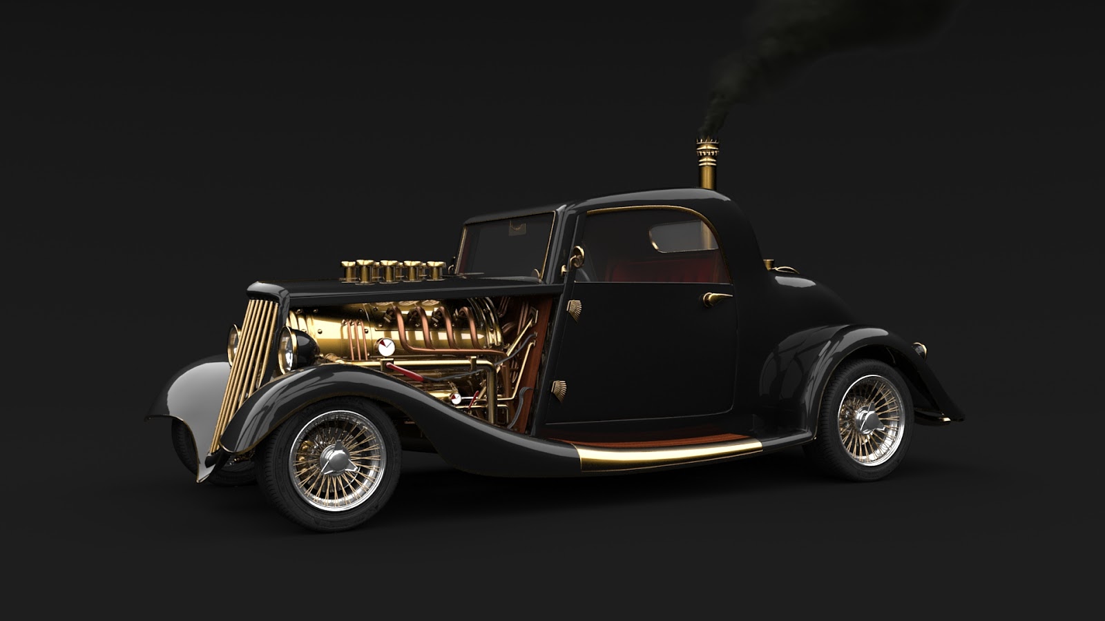 Black Black Car Custom Car Engine Gold Smoke 1600x900