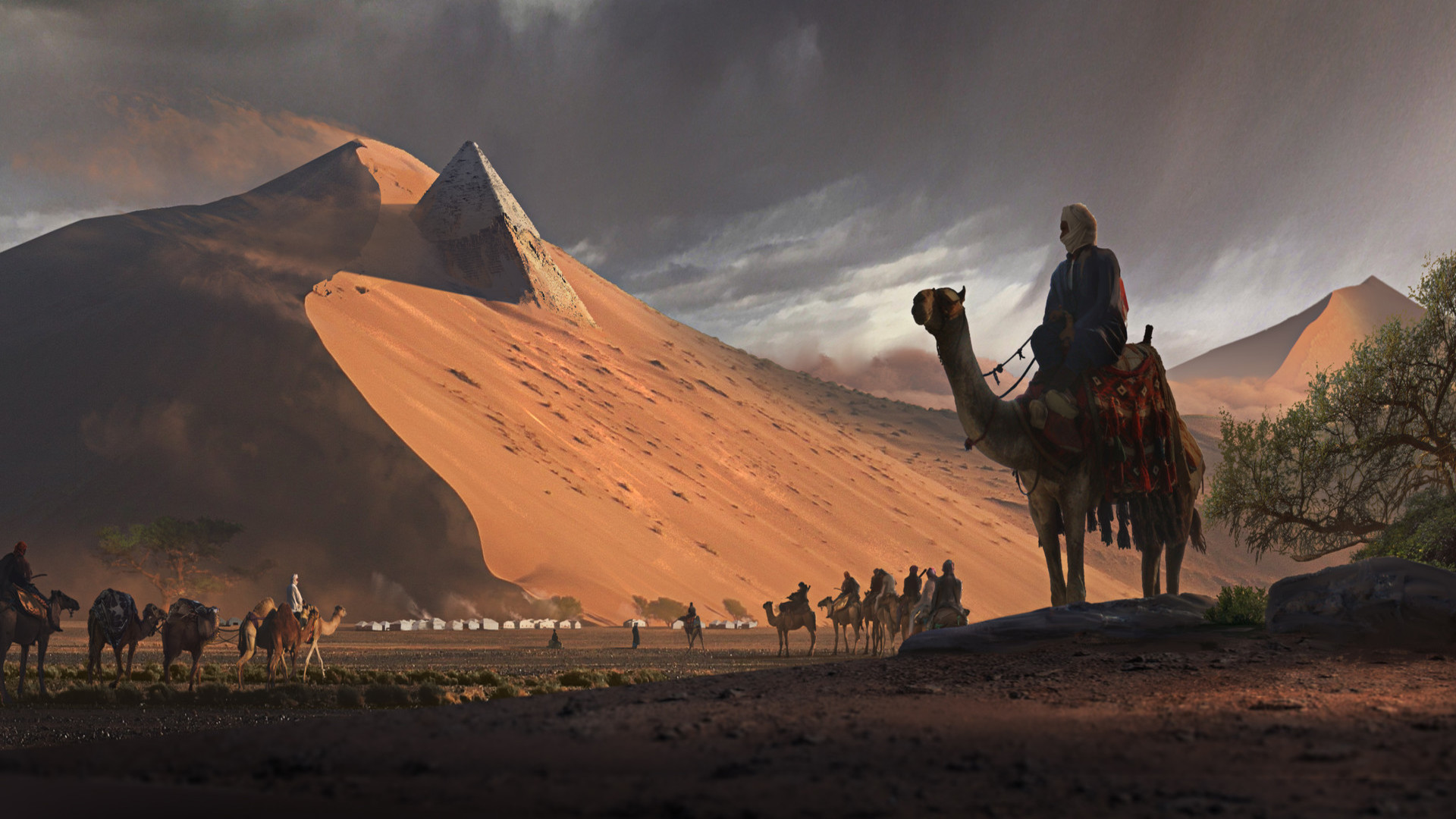 Camel Caravan Desert Dune Sand 1920x1080