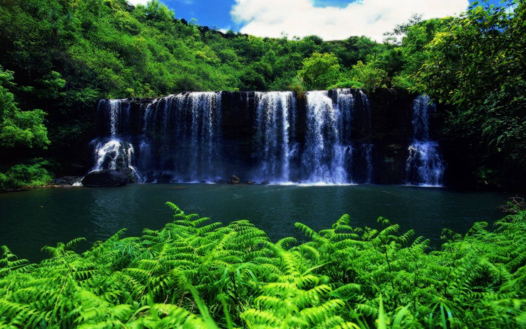 Earth Green Hdr Hawaii Rock Tree Waterfall 1680x1050