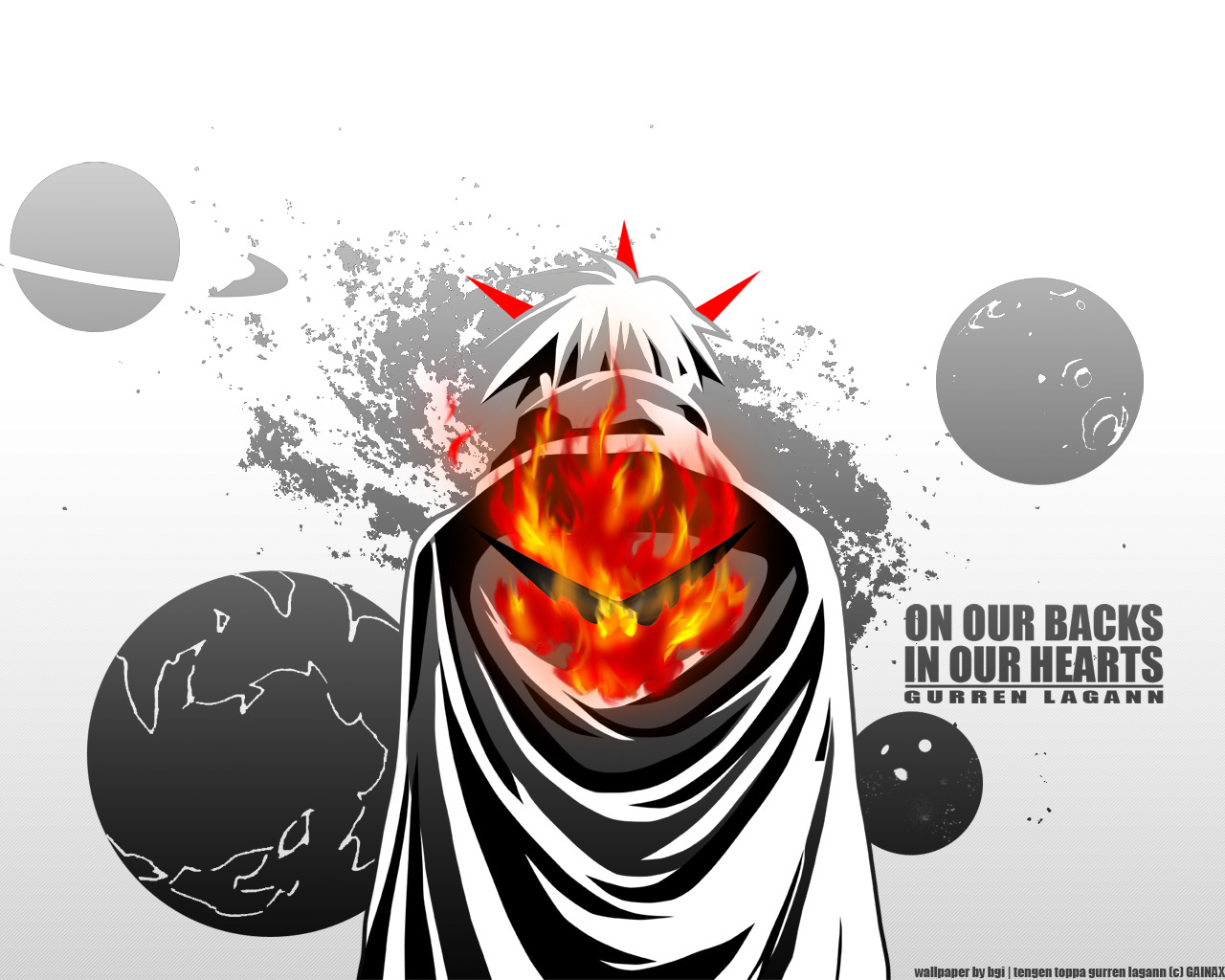 Cape Flame Planet Simon Tengen Toppa Gurren Lagann Tengen Toppa Gurren Lagann White Hair 1280x1024