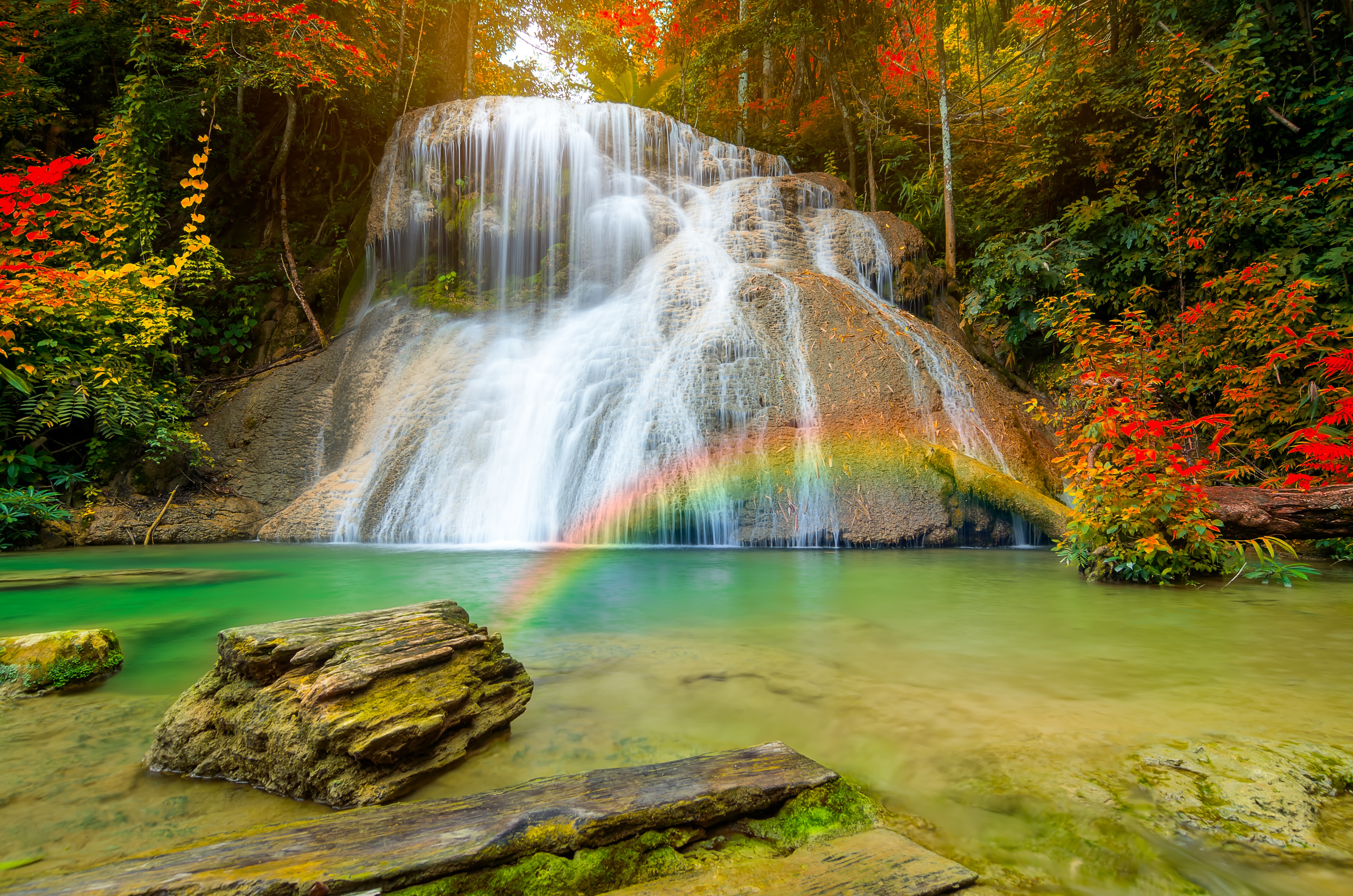 Fall Lagoon Nature Rainbow Waterfall 4928x3264