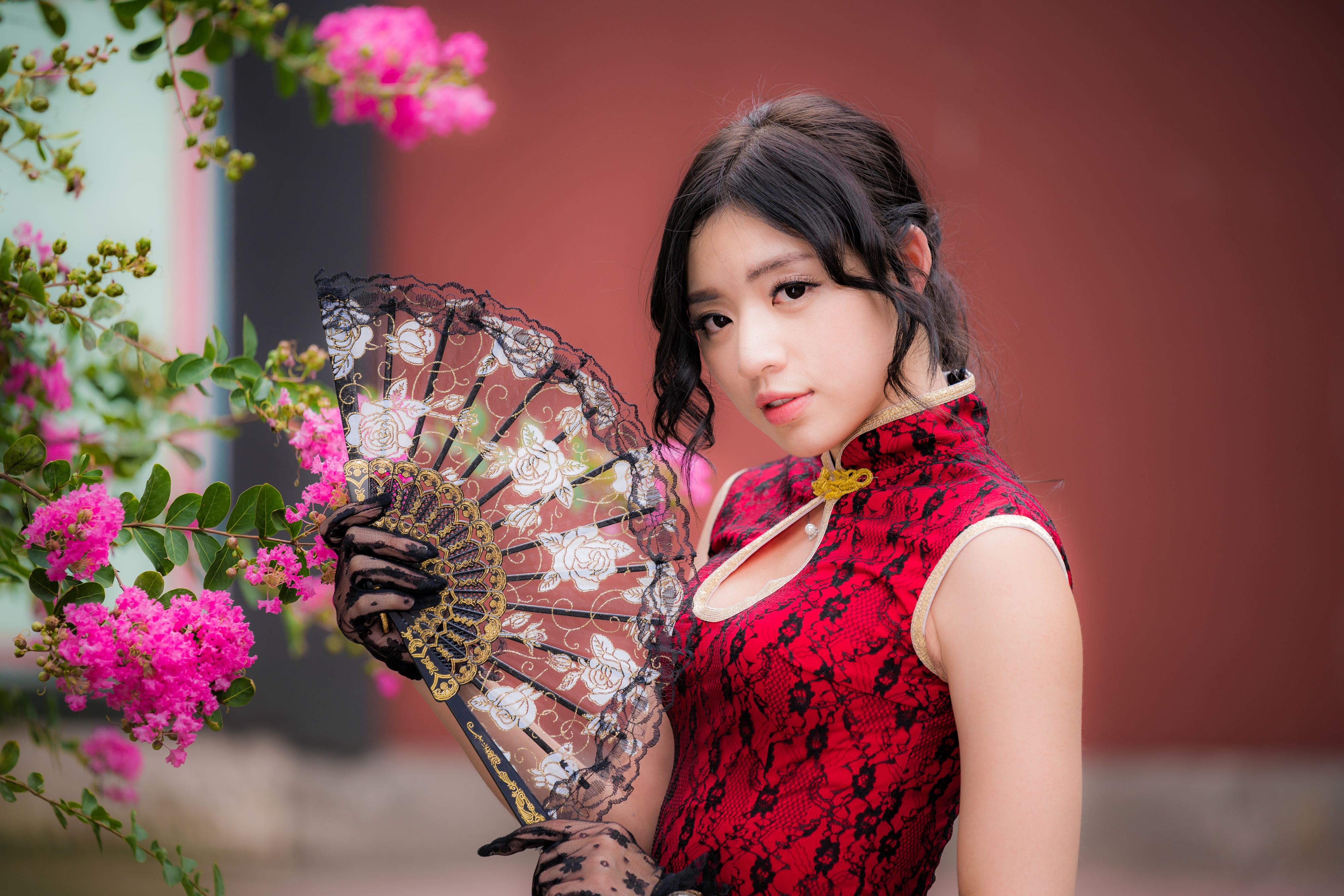 Asian Black Hair Depth Of Field Dress Fan Girl Model Woman 4000x2668