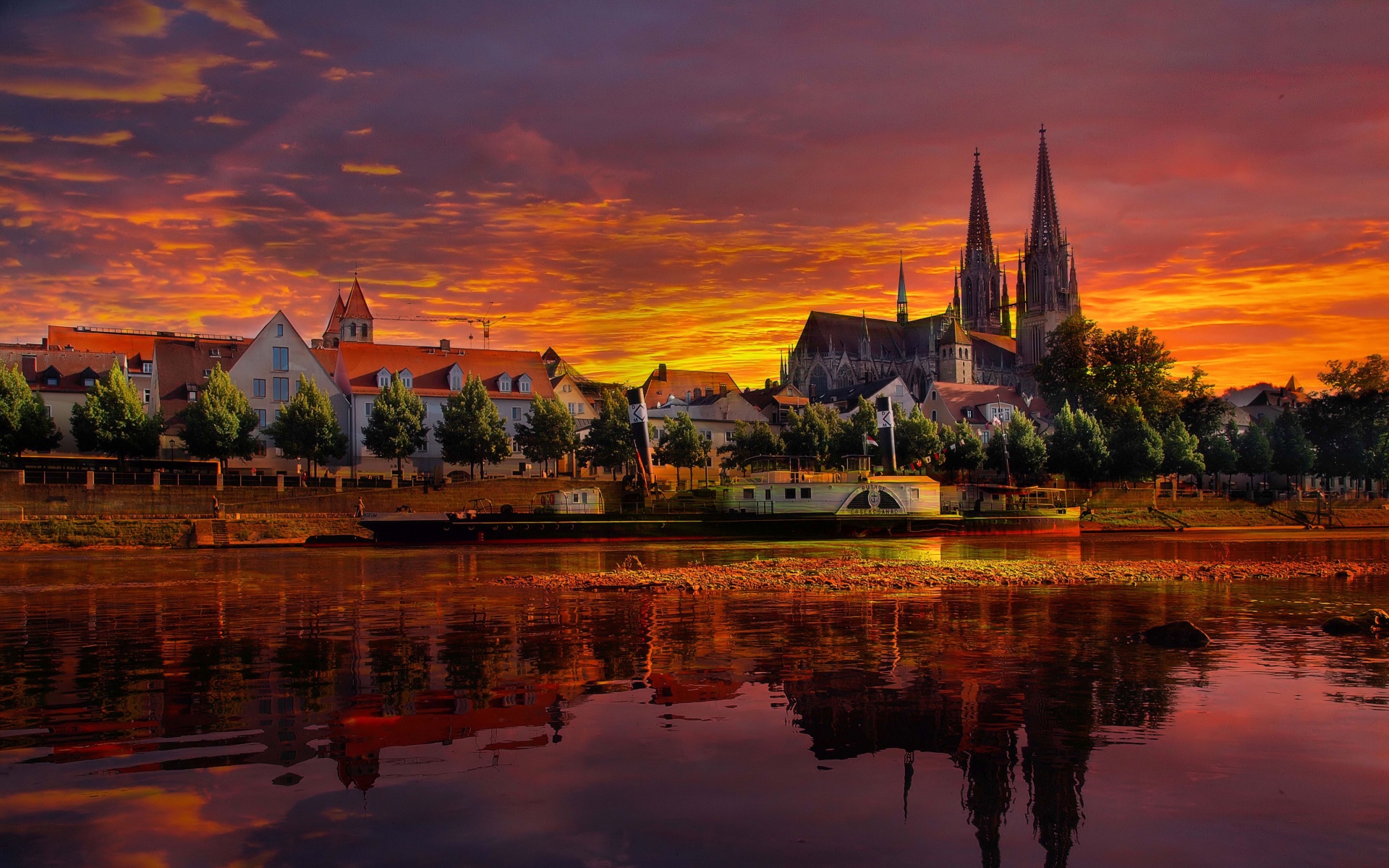 Church City Germany Reflection Regensburg Sky Sunset Water 1920x1200