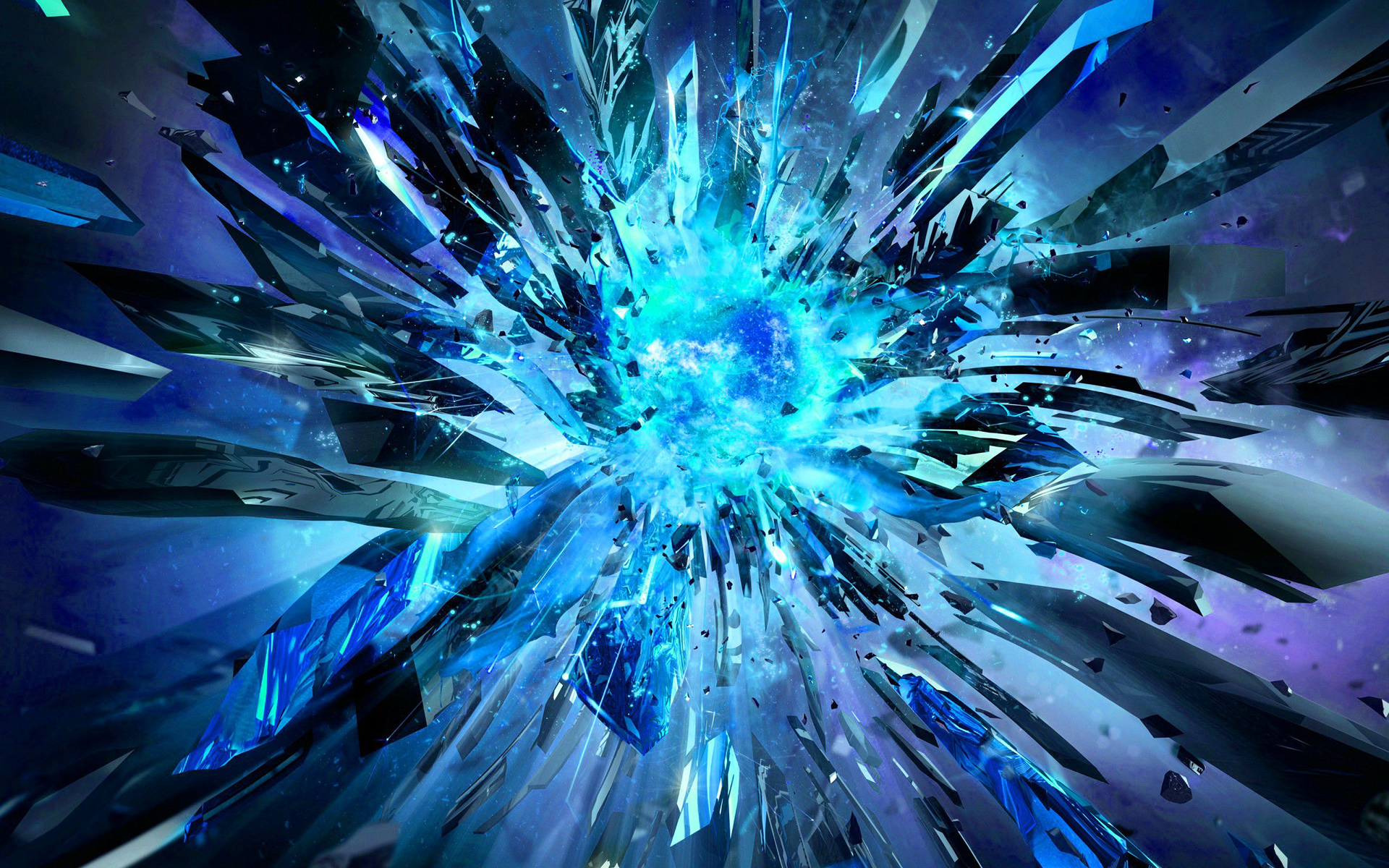 Artistic Blue Digital Art Explosion Glass 1920x1200