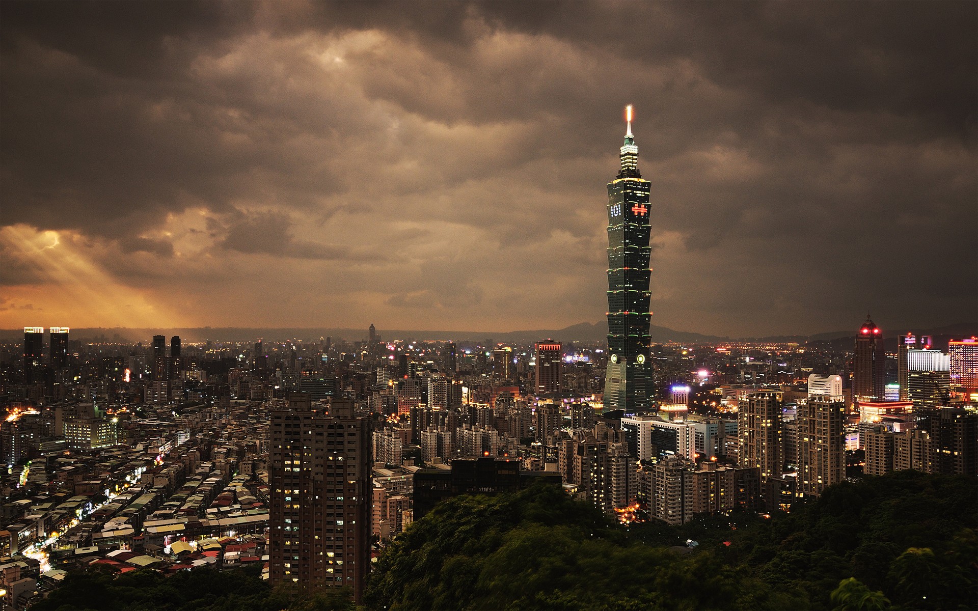 Architecture Building City Cityscape Metropolis Night Scenic Sky Skyscraper Taipei Taipei 101 1920x1200