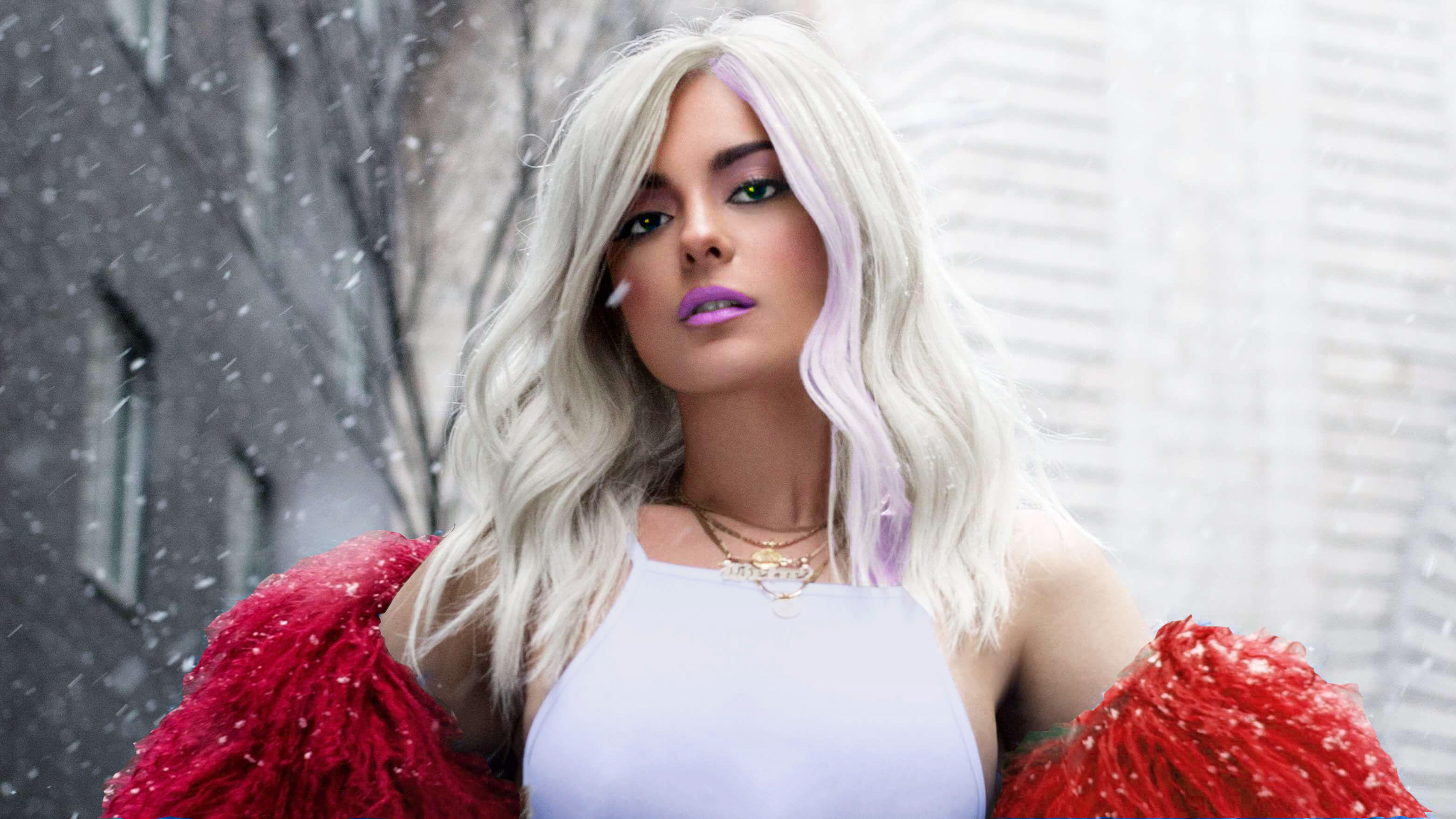 Bebe Rexha Green Eyes Lipstick Photoshop Singer White Hair Woman 3125x1758