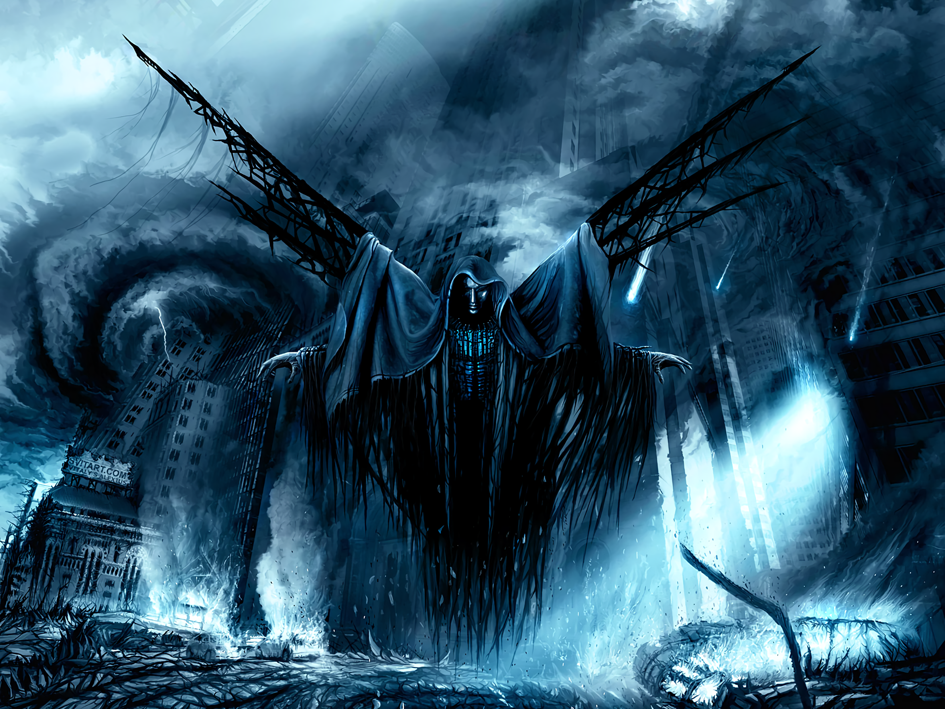 Angel Apocalypse Apocalyptic Blue City Dark Demon Destruction 1920x1440