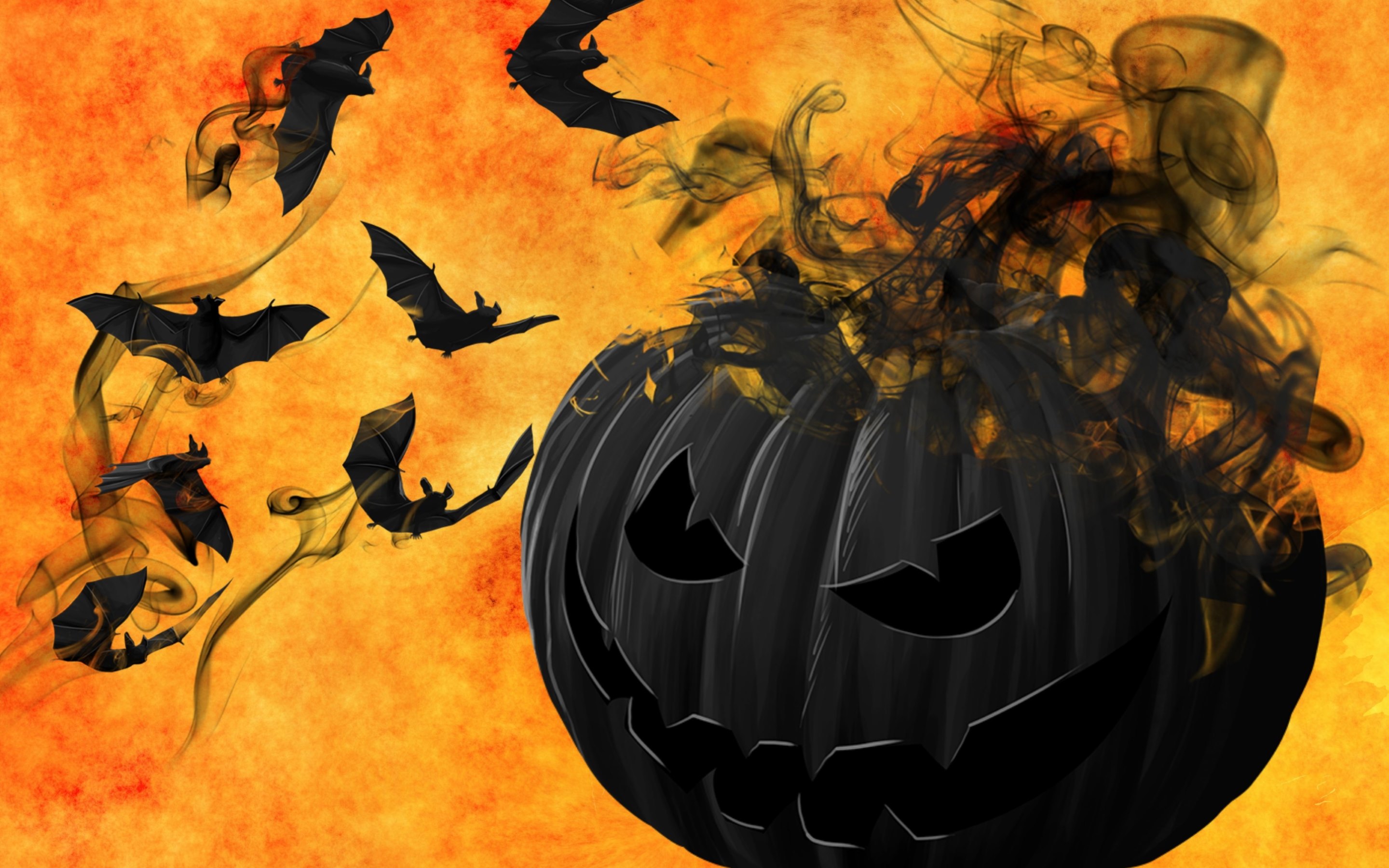 Artistic Bat Black Dark Halloween Pumpkin Orange Color 2880x1800