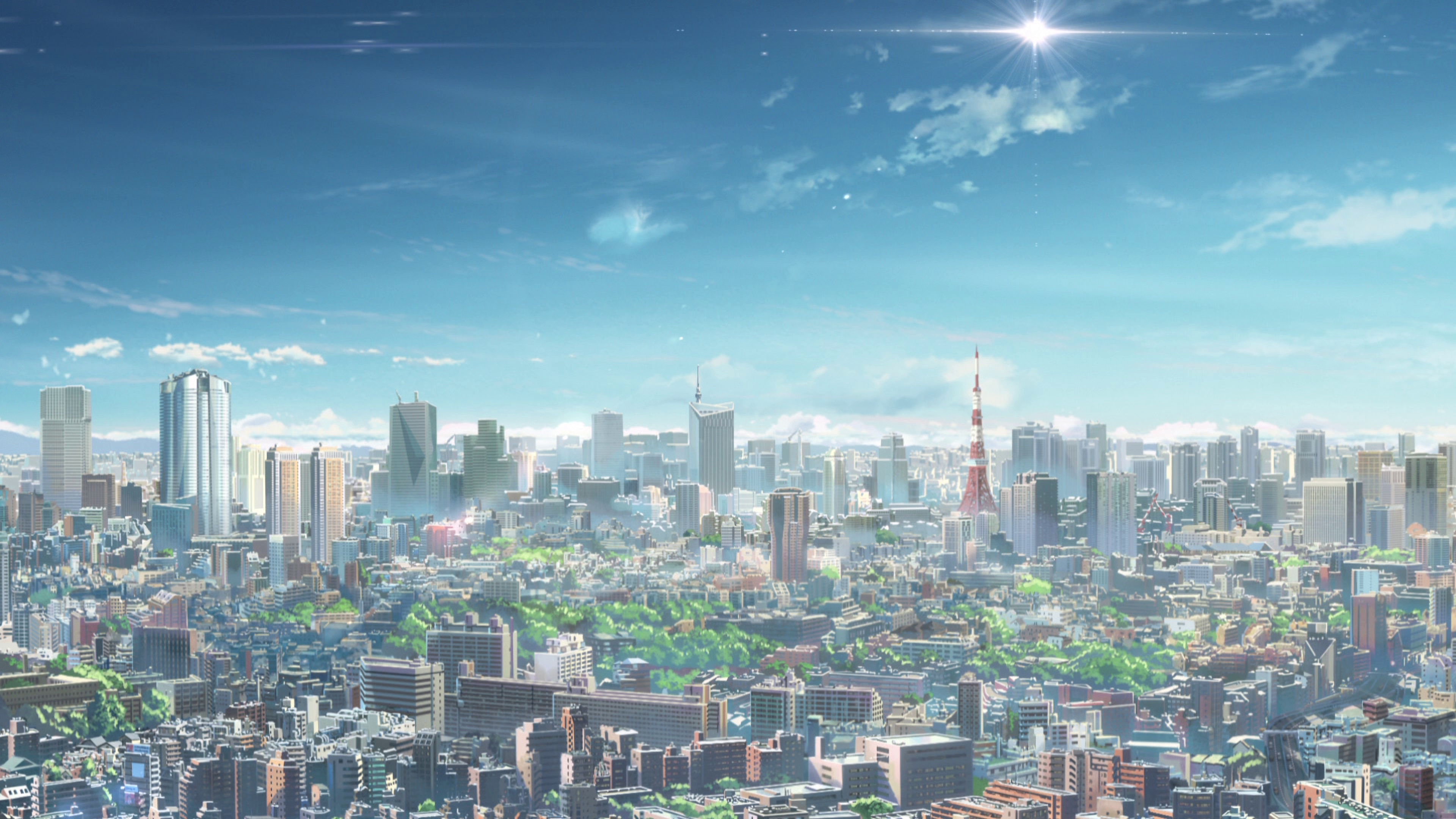 Kimi No Na Wa Sky Skyline Sun Tokyo Tokyo Tower Your Name 3840x2160