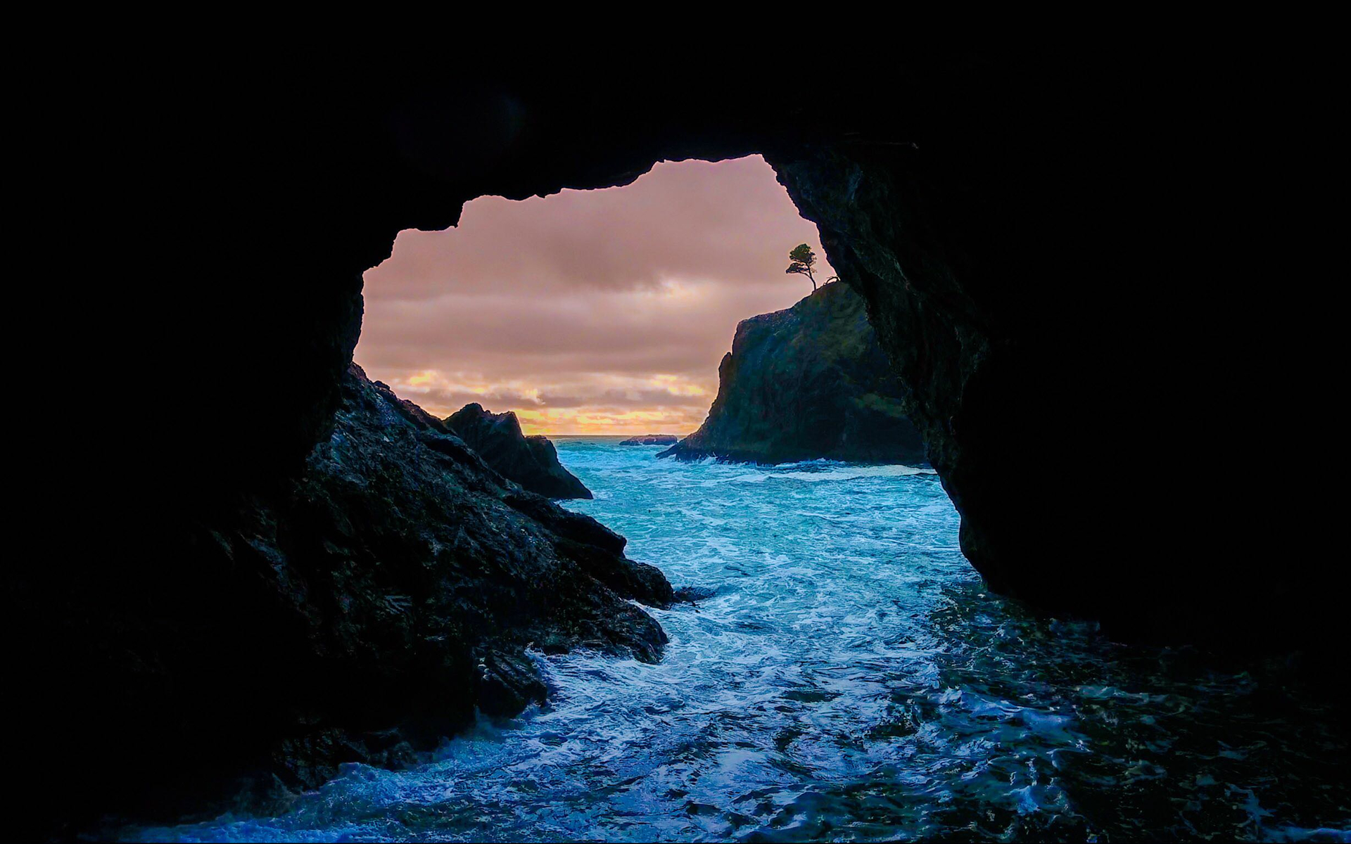 Cave Earth Ocean Rock Sea Sunset 1920x1200