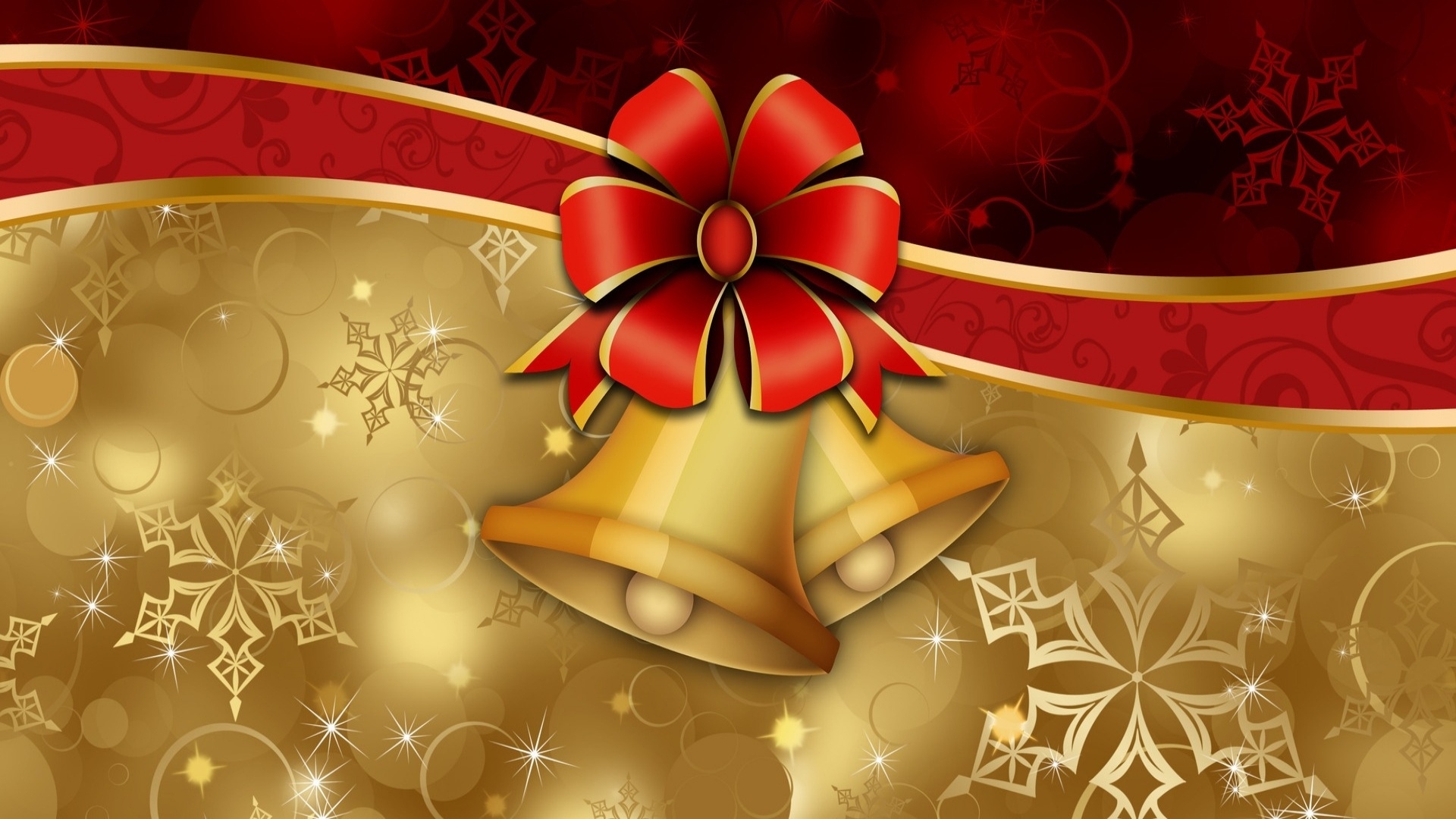 Bell Christmas Golden Red Snowflake 1920x1080