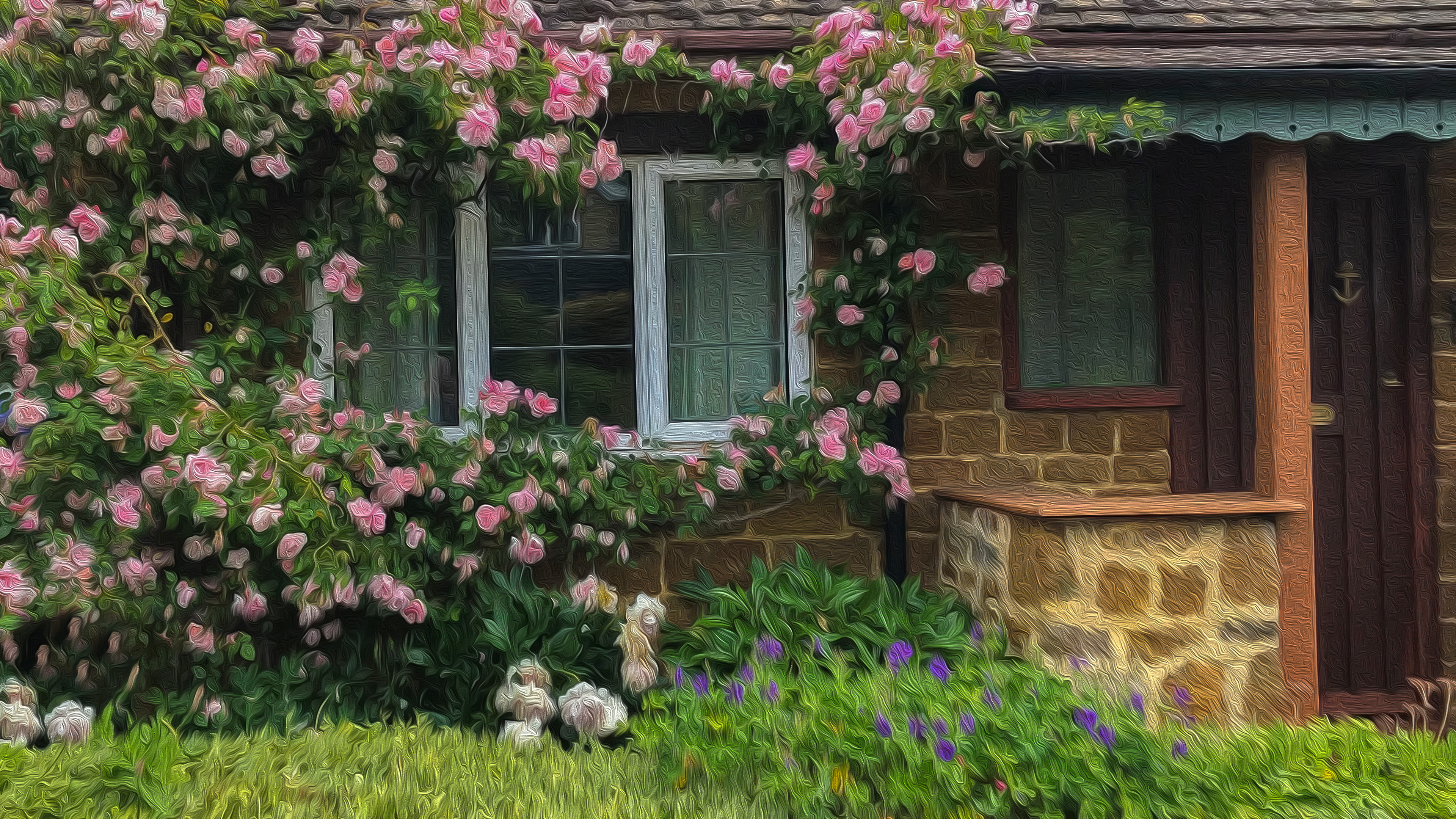 Building Flower Rose Bush Window 3840x2160