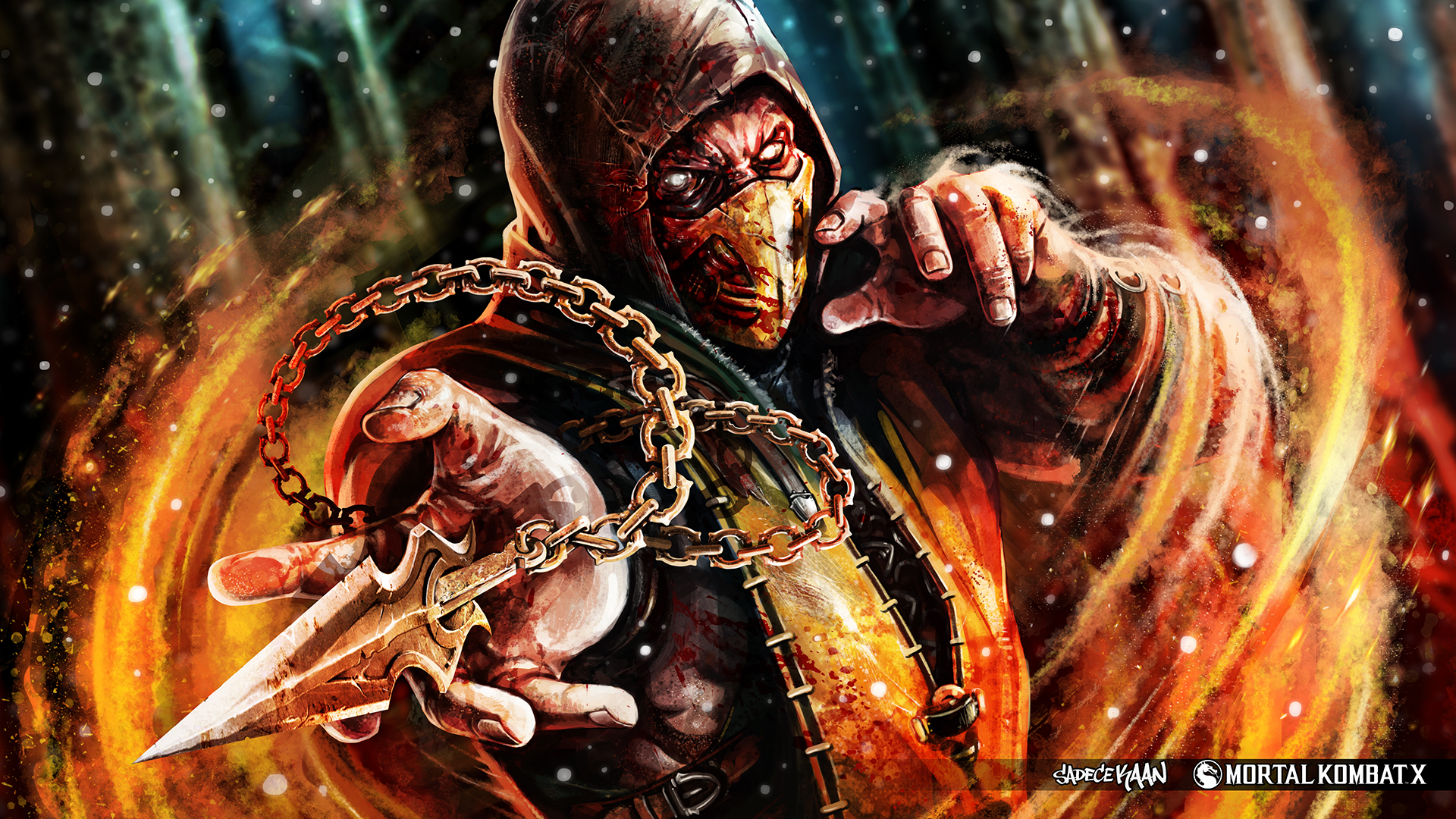Blood Chain Fire Hood Man Mask Mortal Kombat Mortal Kombat X Ninja Scorpion Mortal Kombat Weapon Whi 1920x1080