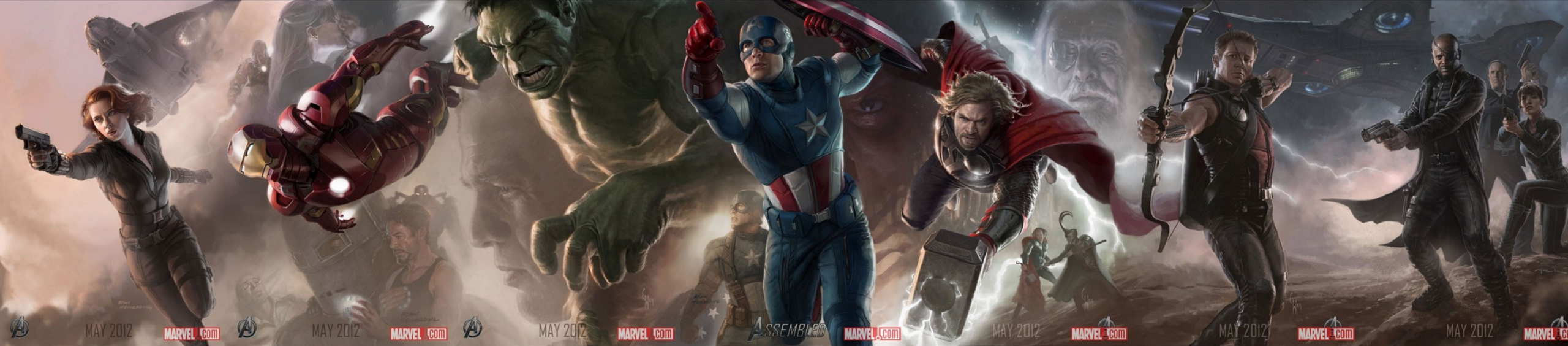 Avengers Black Widow Captain America Comic Hawkeye Hulk Iron Man Marvel Comics Nick Fury Poster Supe 2560x564