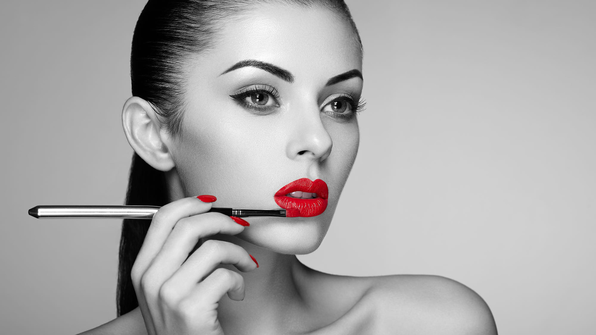 Face Girl Lipstick Model Selective Color Woman 1920x1080