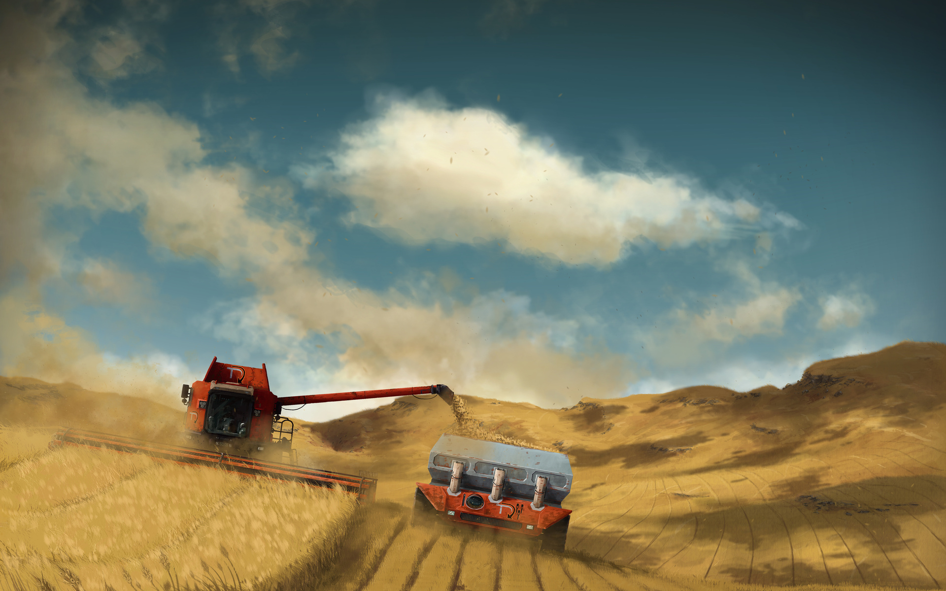 Cloud Harvester Landscape Thresher Tractor 1920x1200