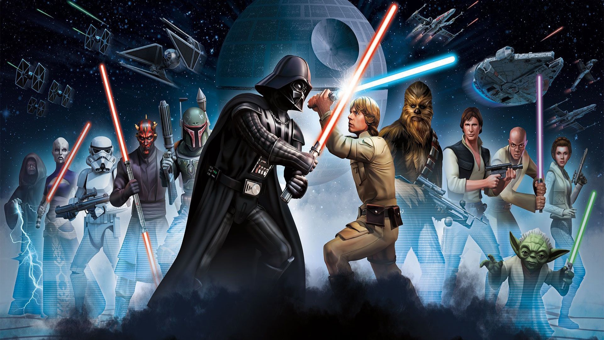 Boba Fett Chewbacca Darth Maul Darth Sidious Darth Vader Death Star Han Solo Luke Skywalker Mace Win 1920x1080