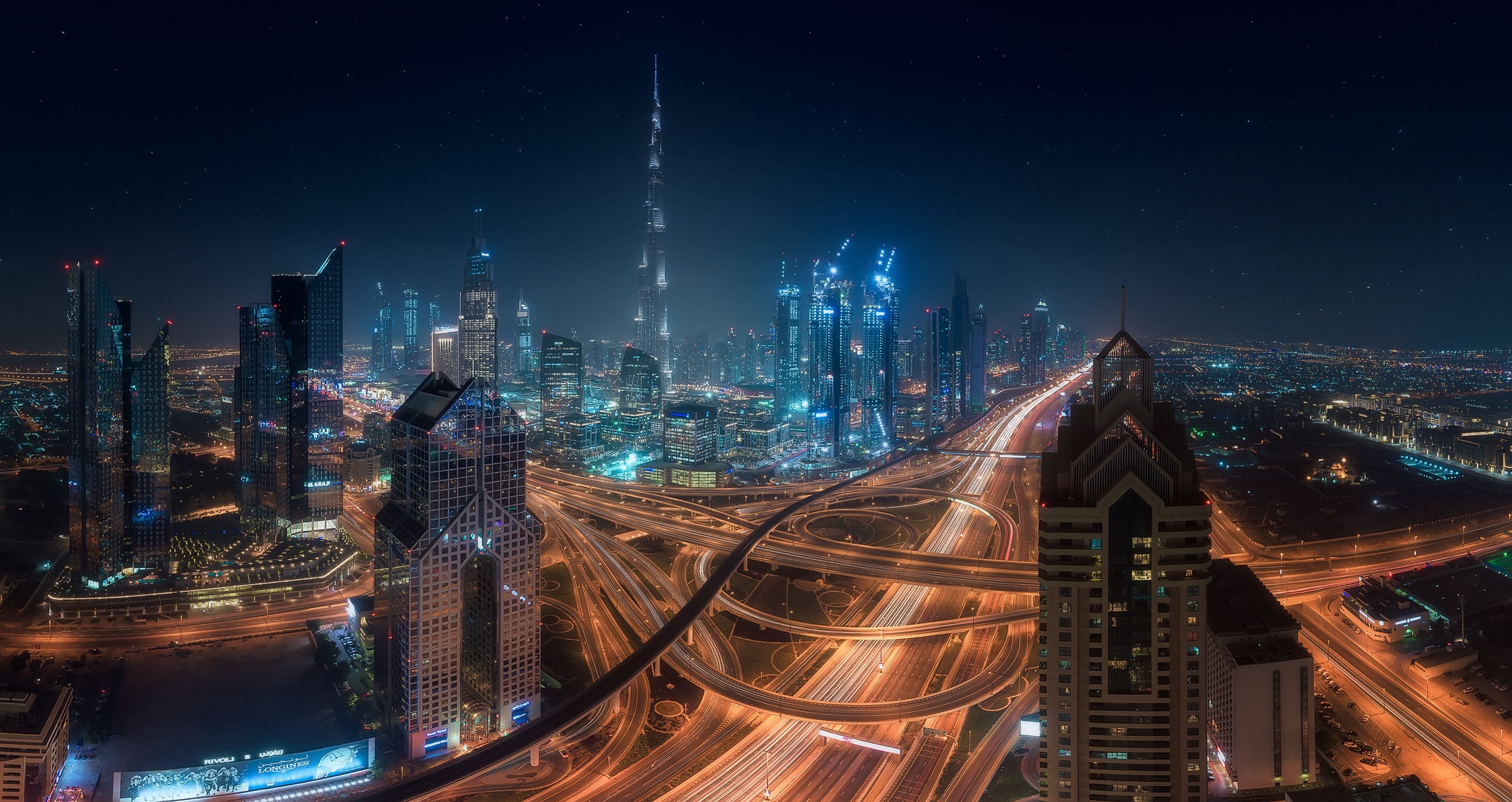 Building City Dubai Highway Light Night Skyscraper United Arab Emirates 2048x1087