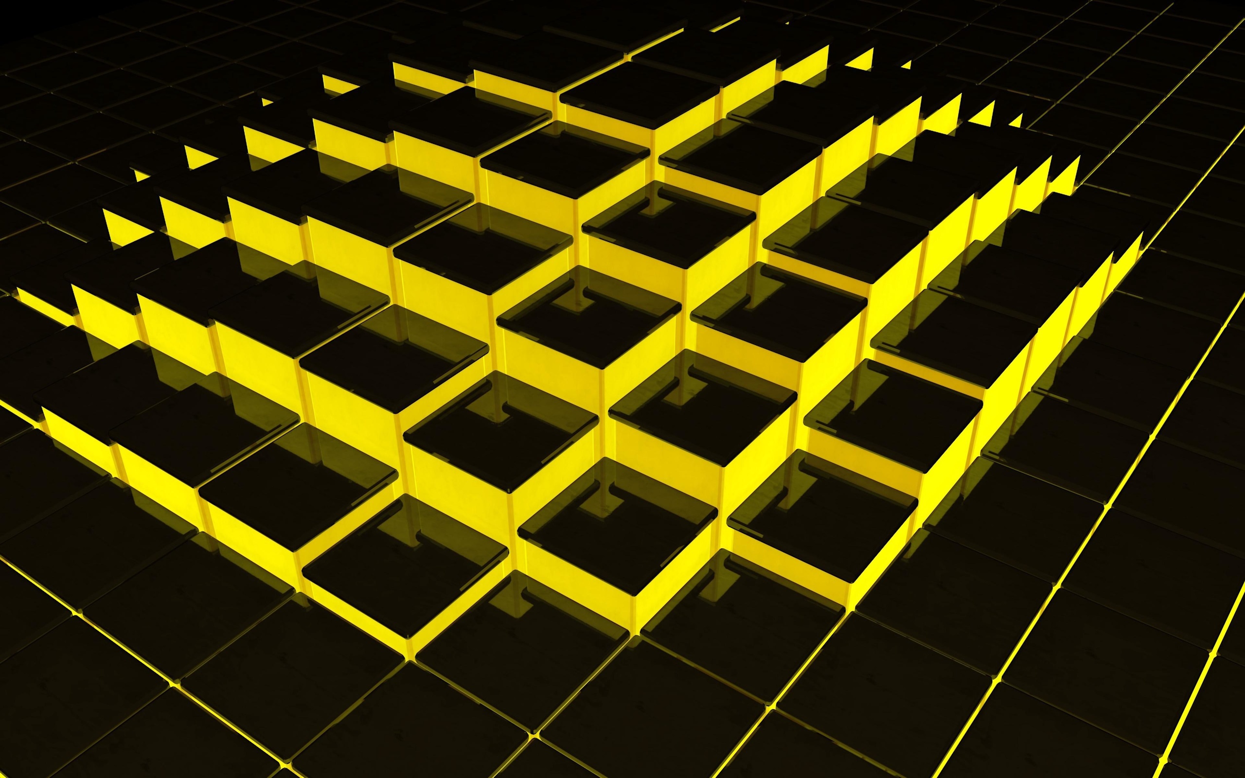 Artistic Black Cube Pattern Yellow 2560x1600