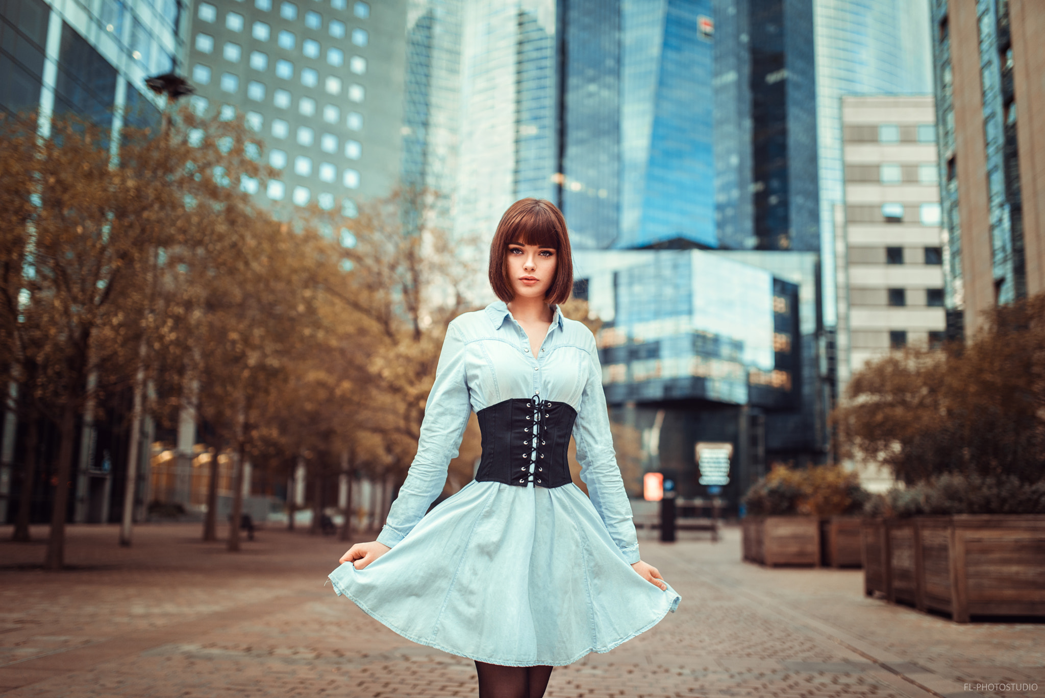 Blue Dress Brunette Depth Of Field French Marie Grippon Model Woman 2048x1367