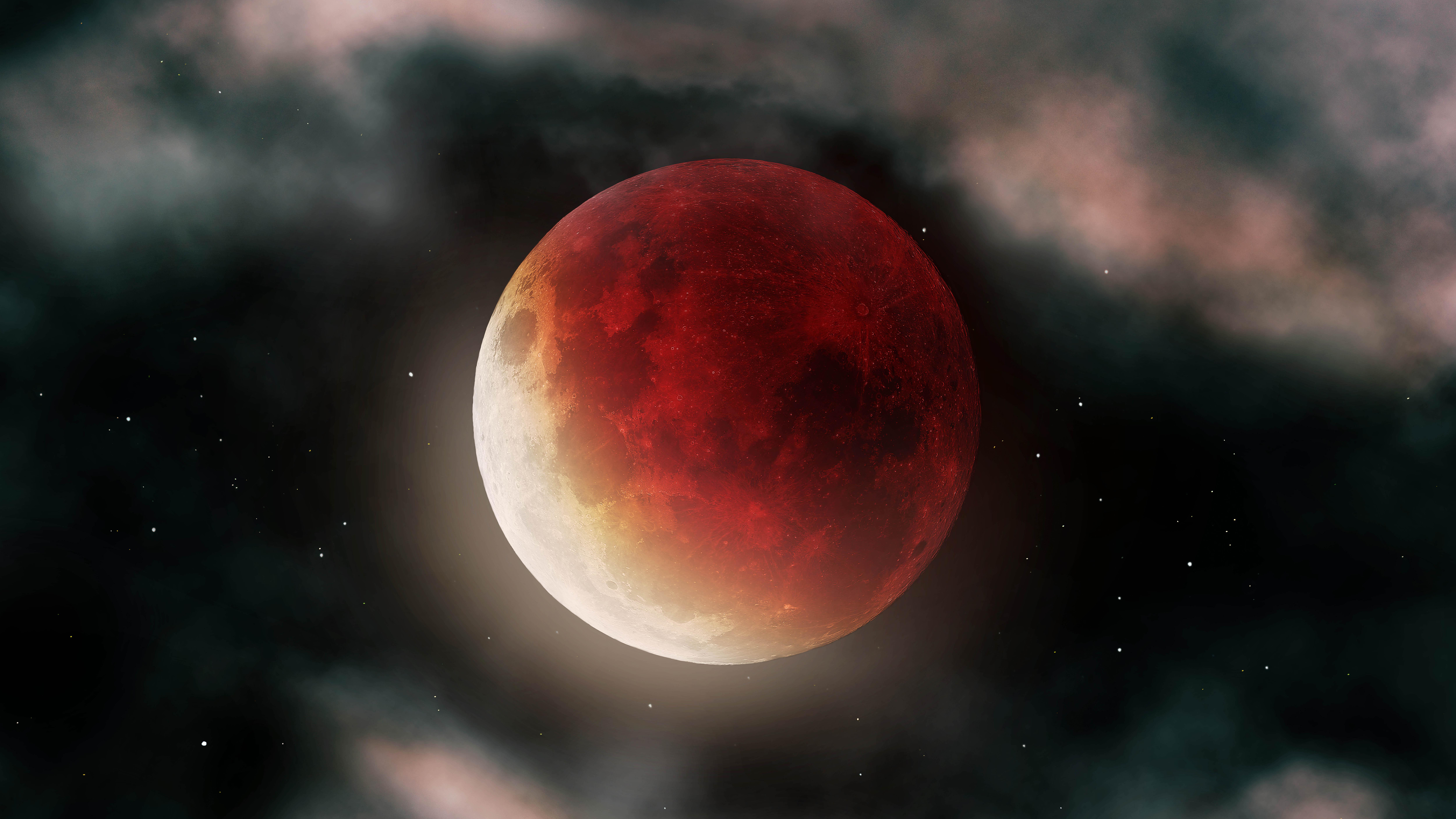 Blood Moon Space Stars 7680x4320