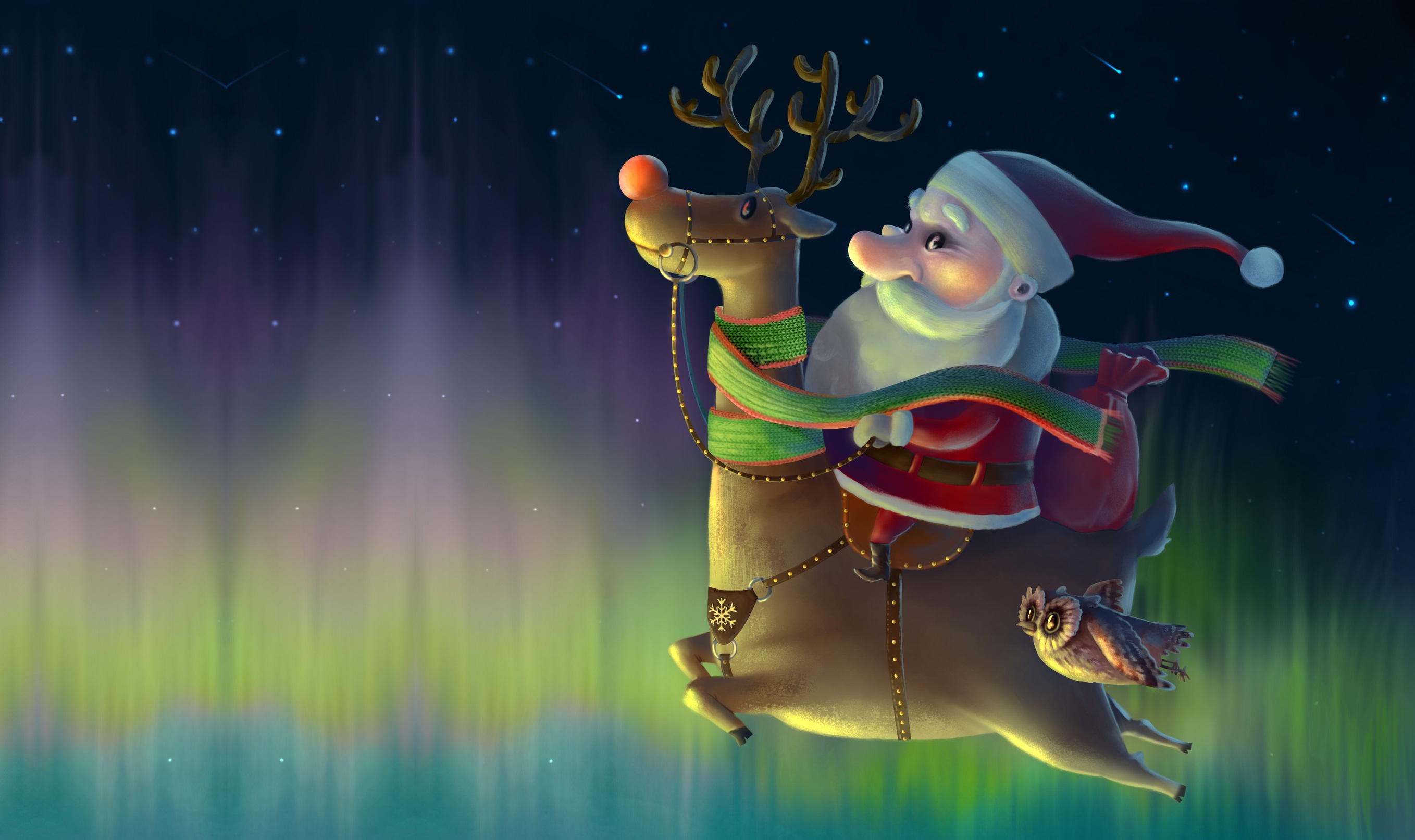 Aurora Borealis Christmas Reindeer Santa Santa Hat 2716x1613