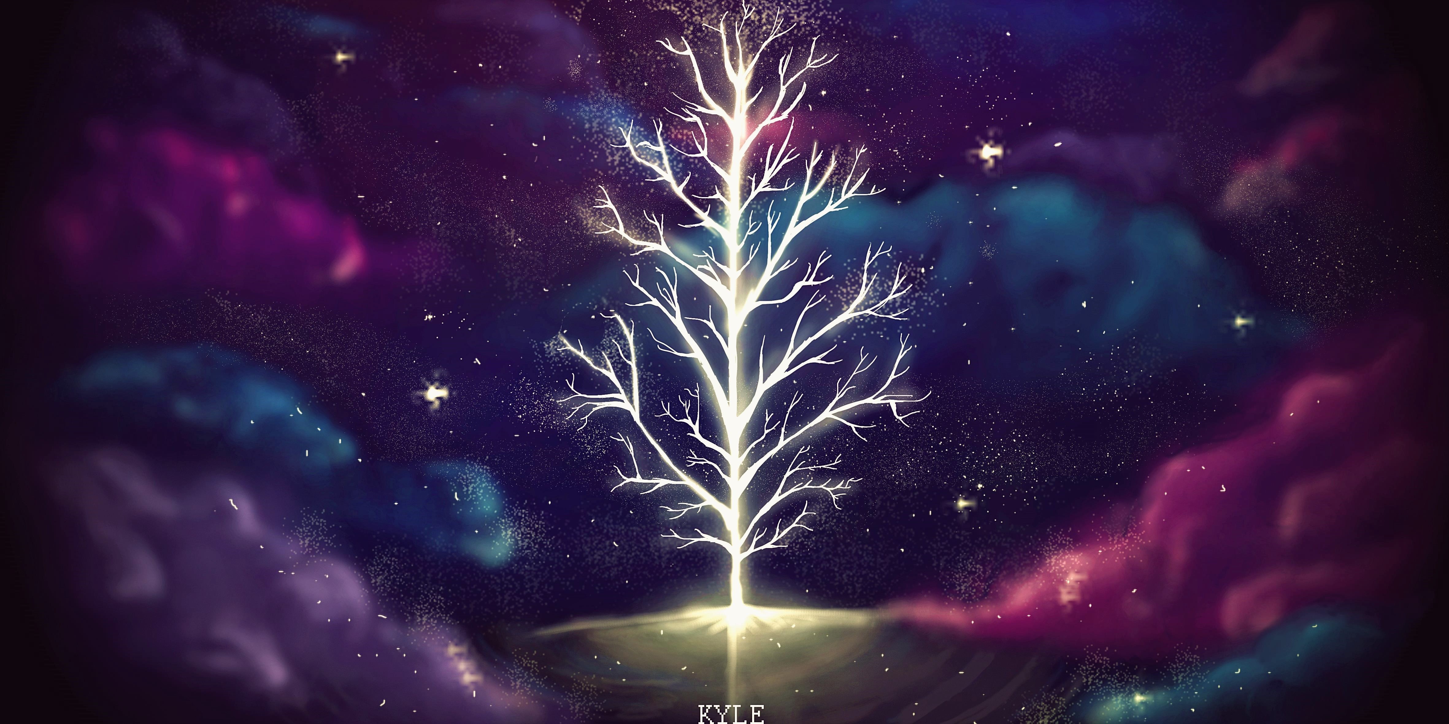 Blue Cloud Glow Night Purple Space Tree 4724x2362