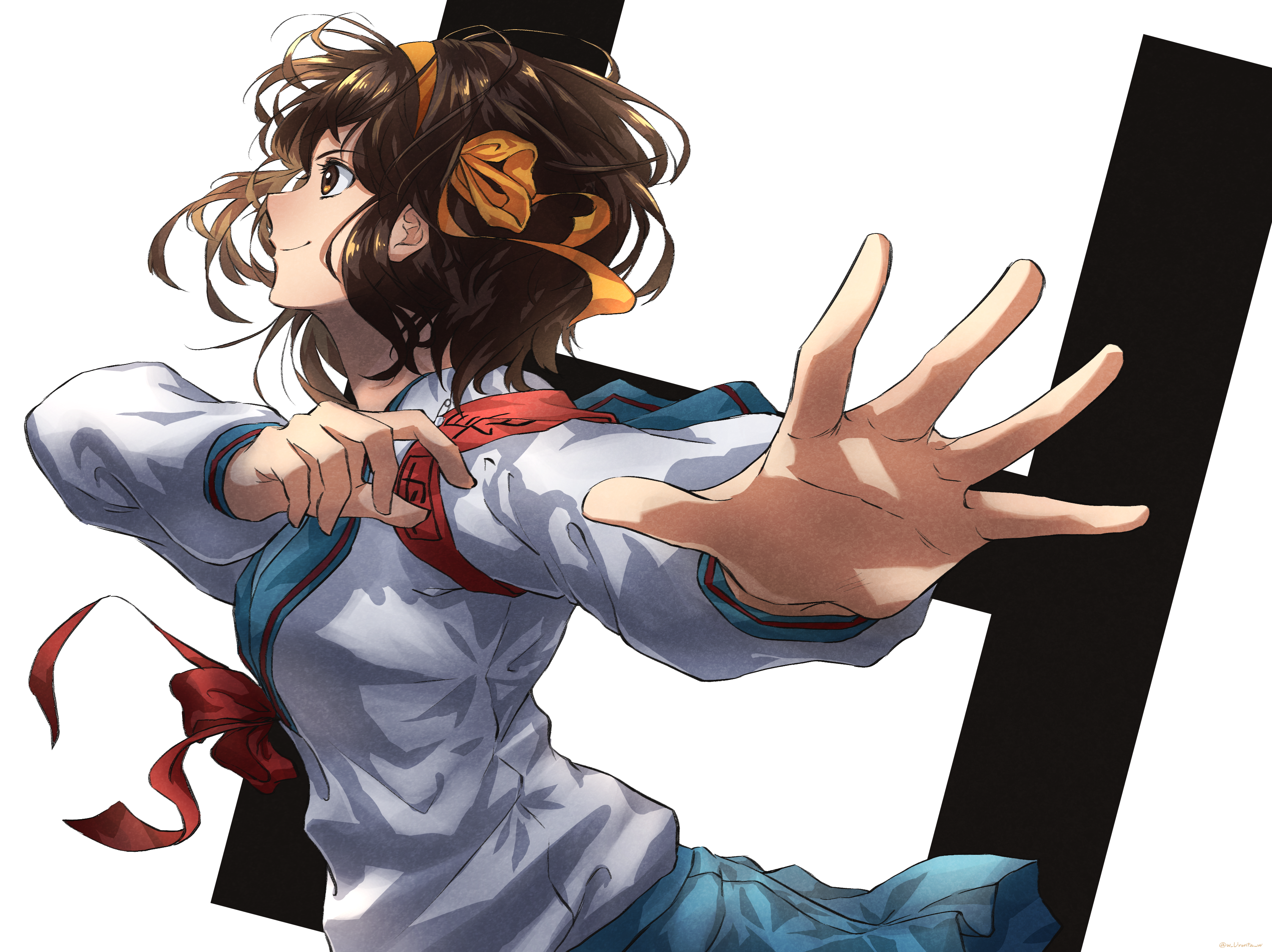 The Melancholy Of Haruhi Suzumiya JK School Uniform 2D Suzumiya Haruhi Messy Hair Short Hair Brunett 3352x2508