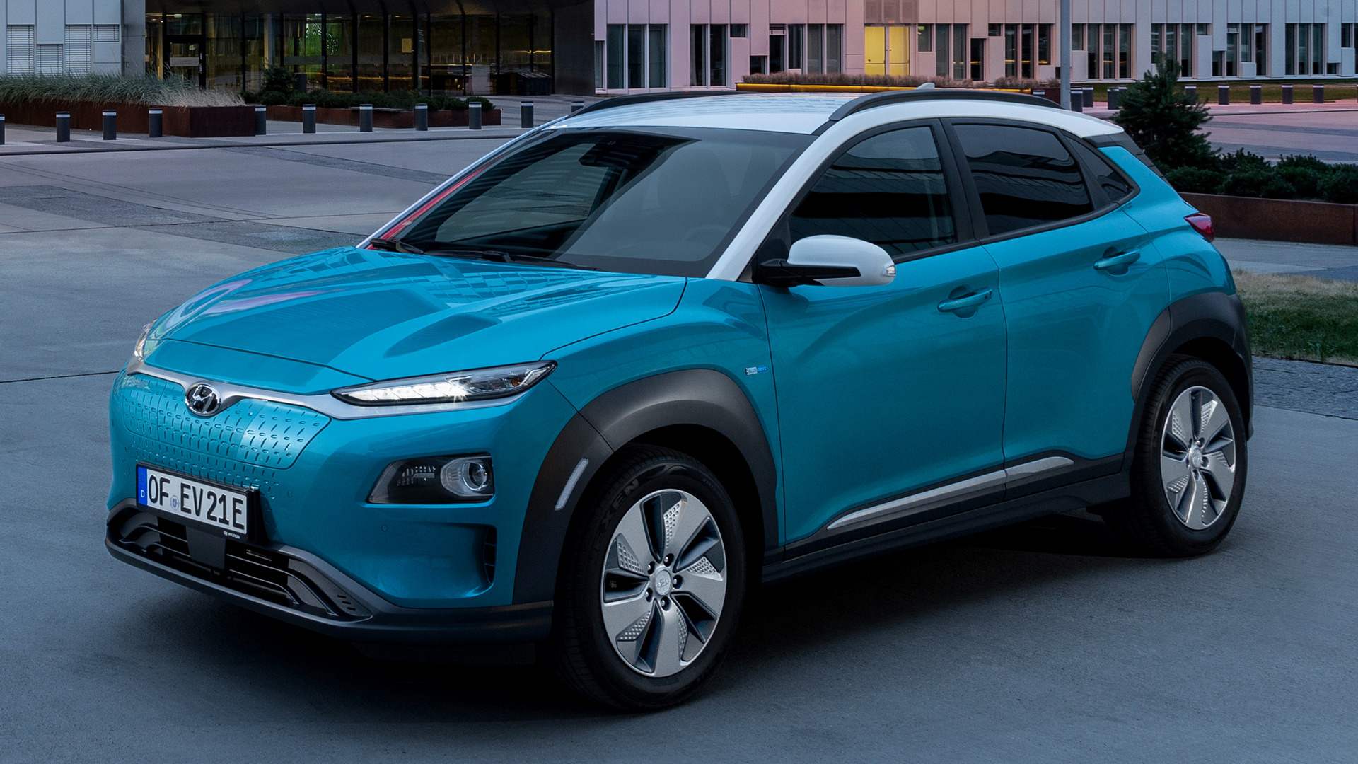 Blue Car Car Crossover Car Electric Car Hyundai Kona Electric Suv Subcompact Car 1920x1080