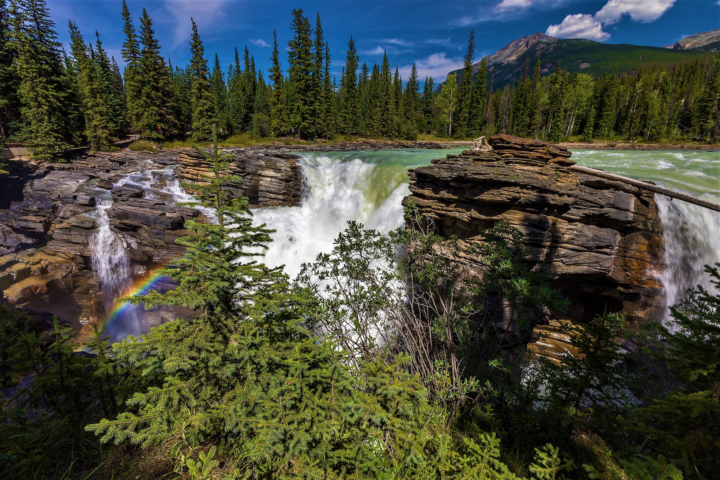 Alberta Canada Earth Forest Mountain Rainbow Rock Waterfall 2400x1600