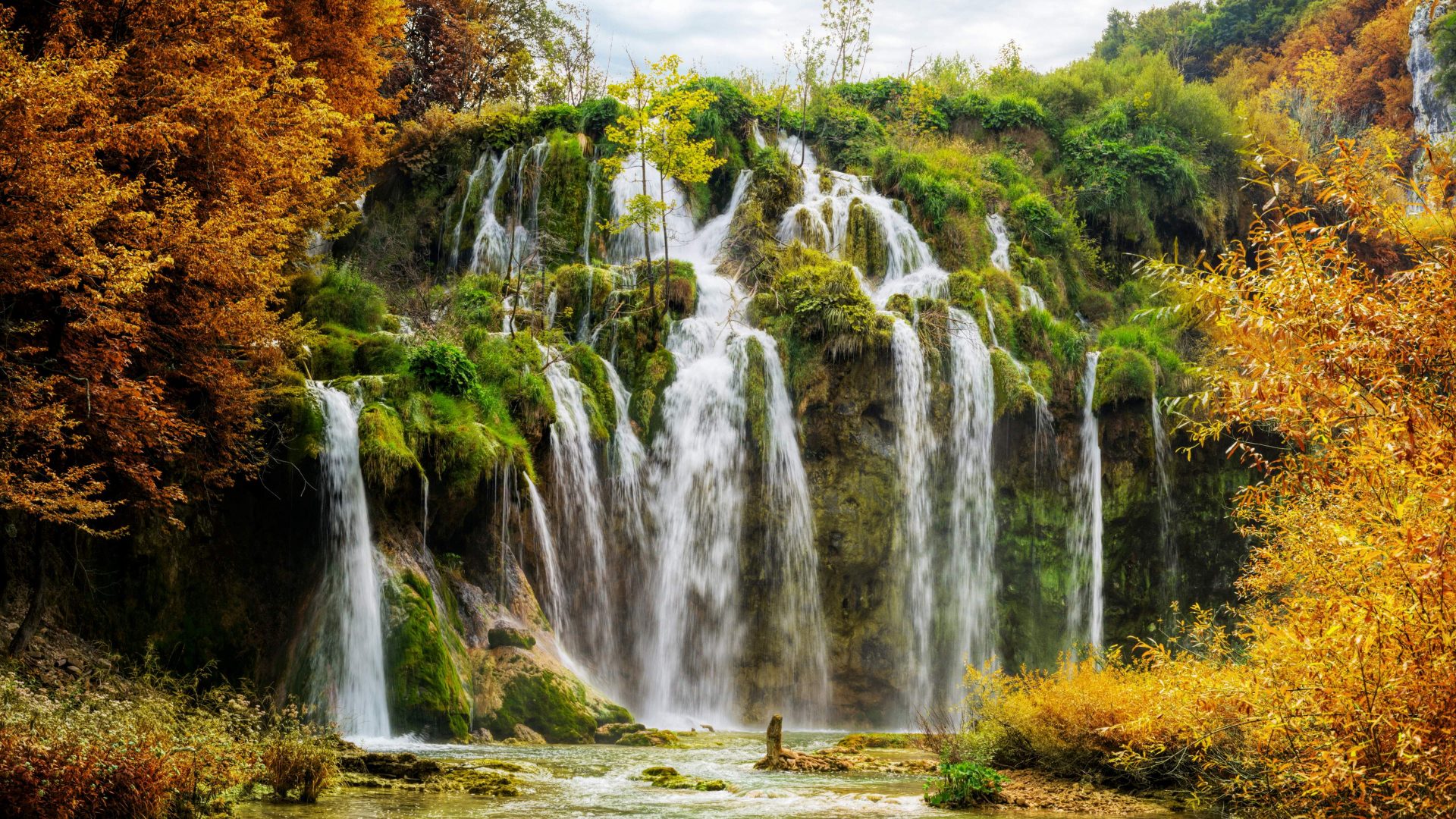 Earth Fall Foliage Plitvice National Park Waterfall 1920x1080