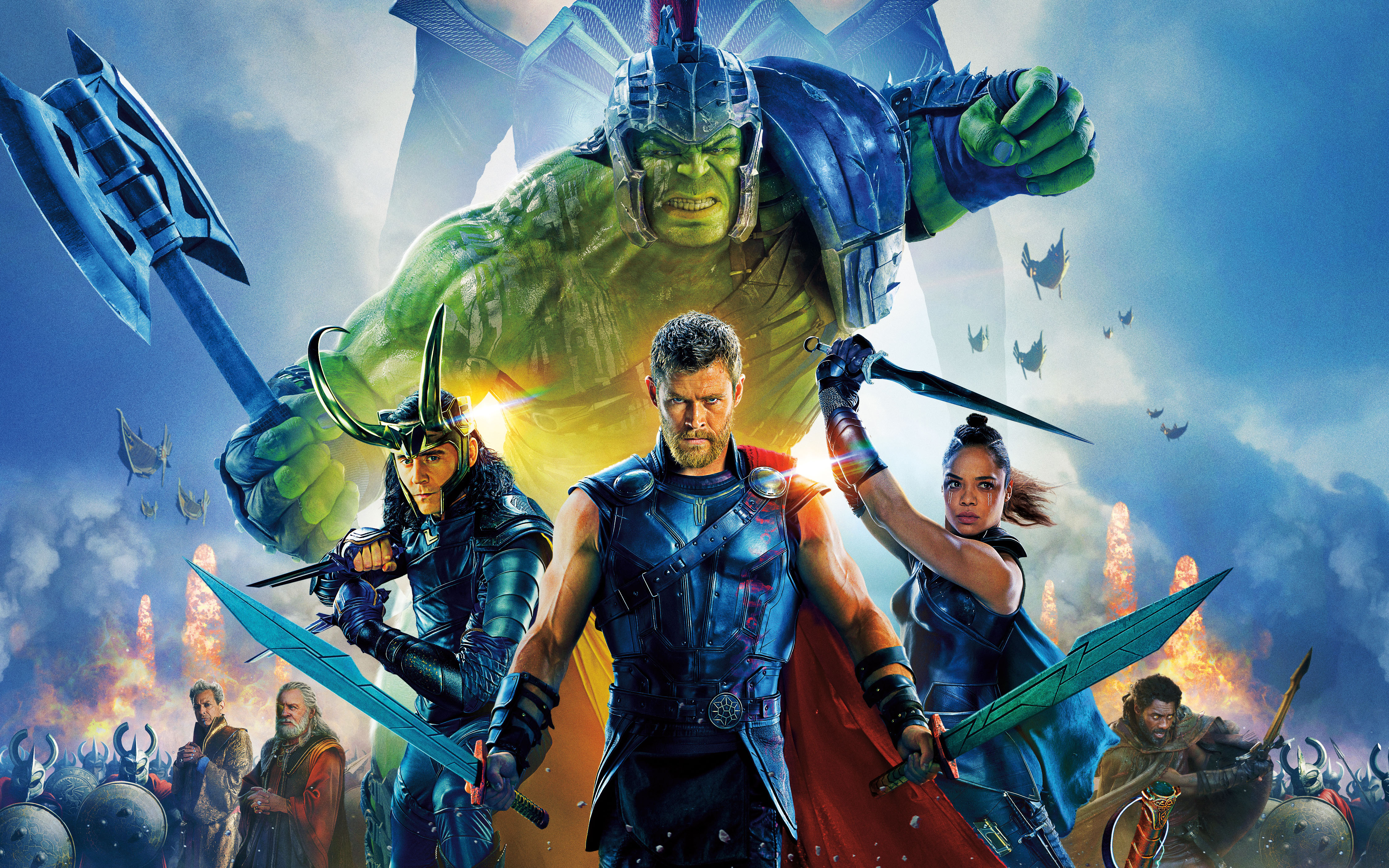 Chris Hemsworth Hulk Loki Tessa Thompson Thor Tom Hiddleston Valkyrie Marvel Comics 4500x2813