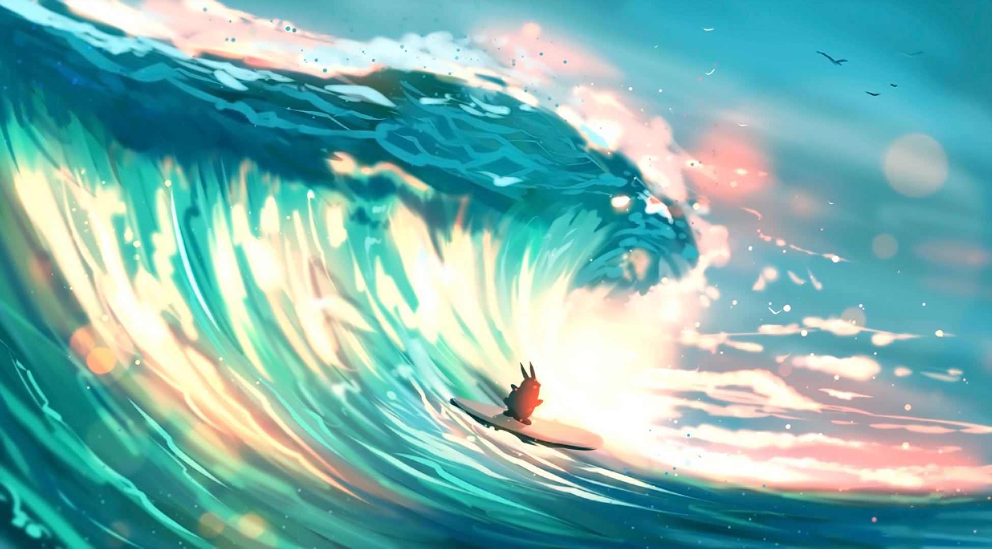 Bunny Surfboard Surfing Wave 1950x1080