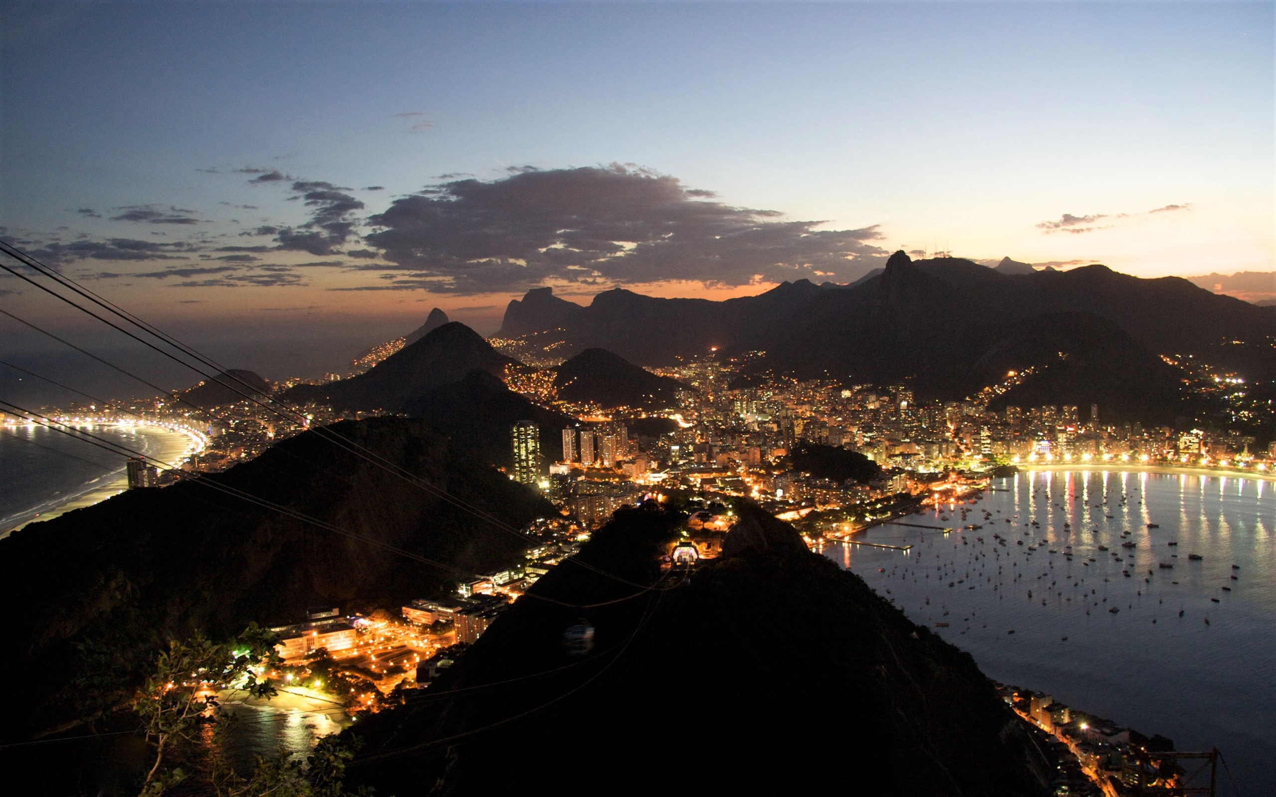 Building Landscape Light Night Rio De Janeiro Sea 2560x1600