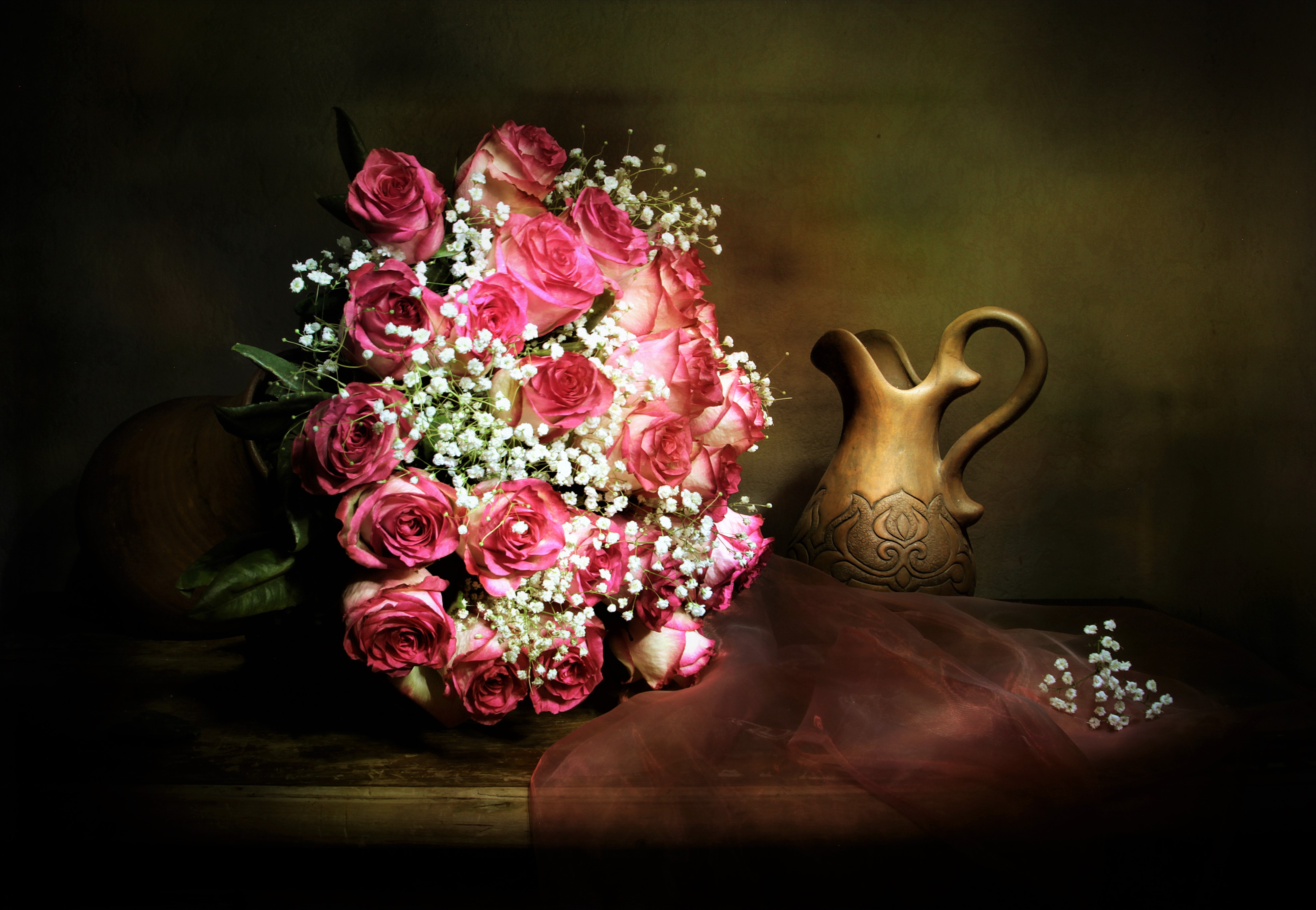 Baby 039 S Breath Bouquet Flower Pink Flower Pitcher Rose Still Life Vase 3960x2740