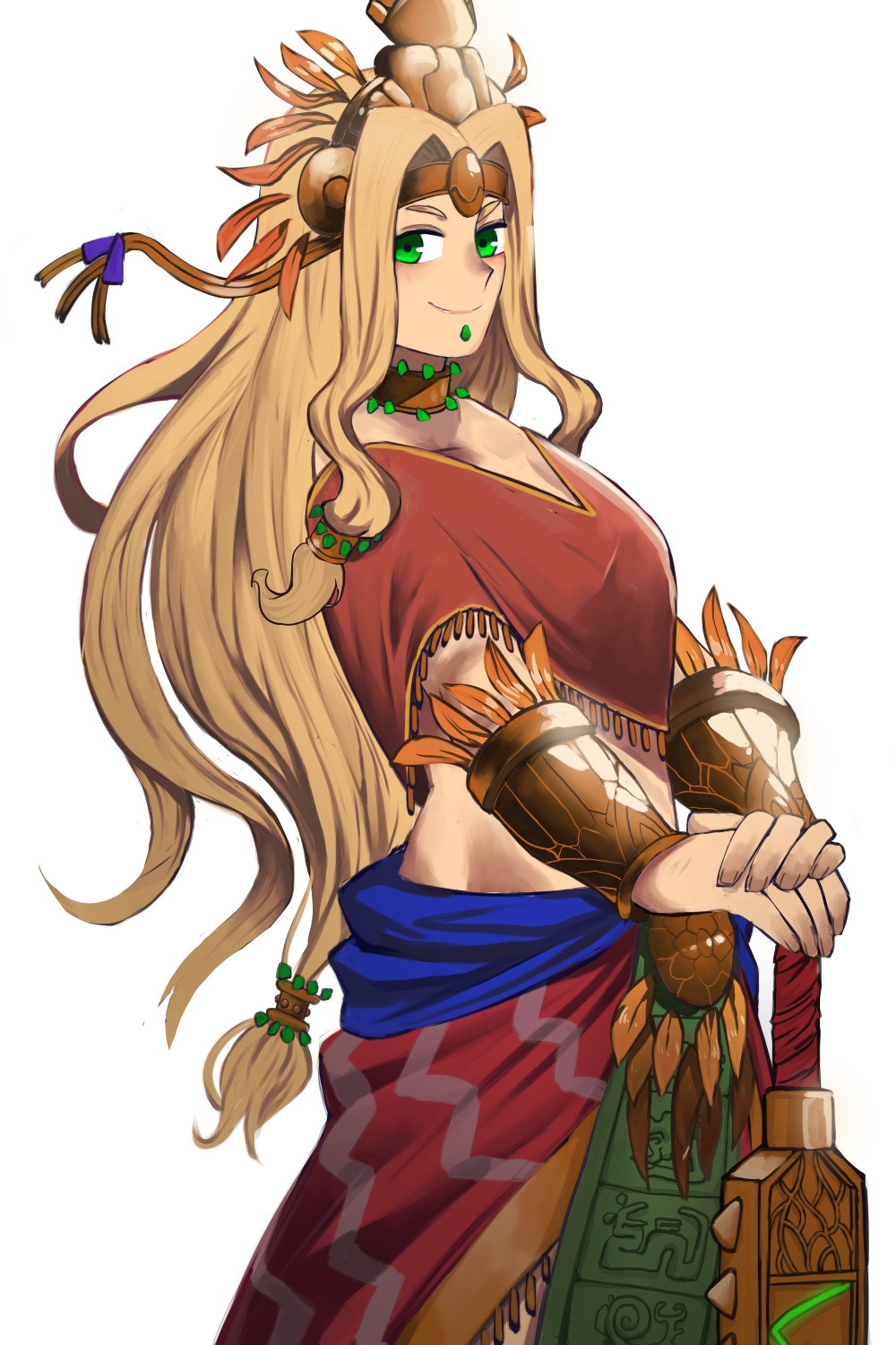 Fate Series FGO Fate Grand Order Anime Girls Female Warrior Machete Aztec Long Hair Blond Hair Smili 1000x1500