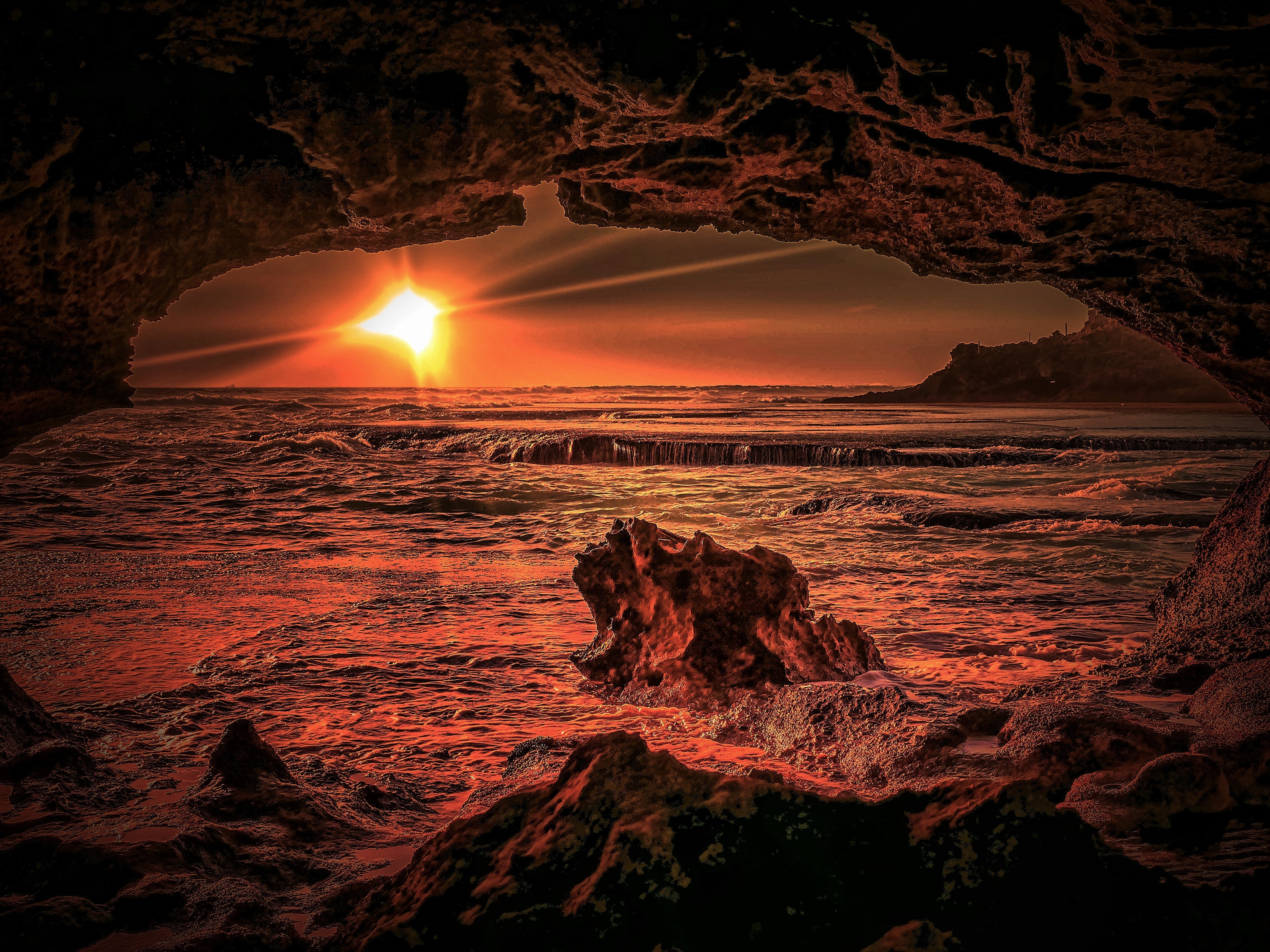 Cave Horizon Ocean Sea Sun Sunset 4608x3456