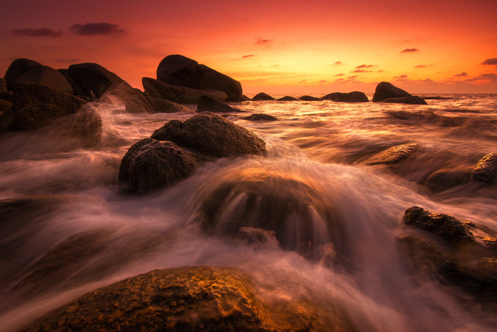 Ocean Rock Seascape Sunset Thailand Orange Color 1920x1282