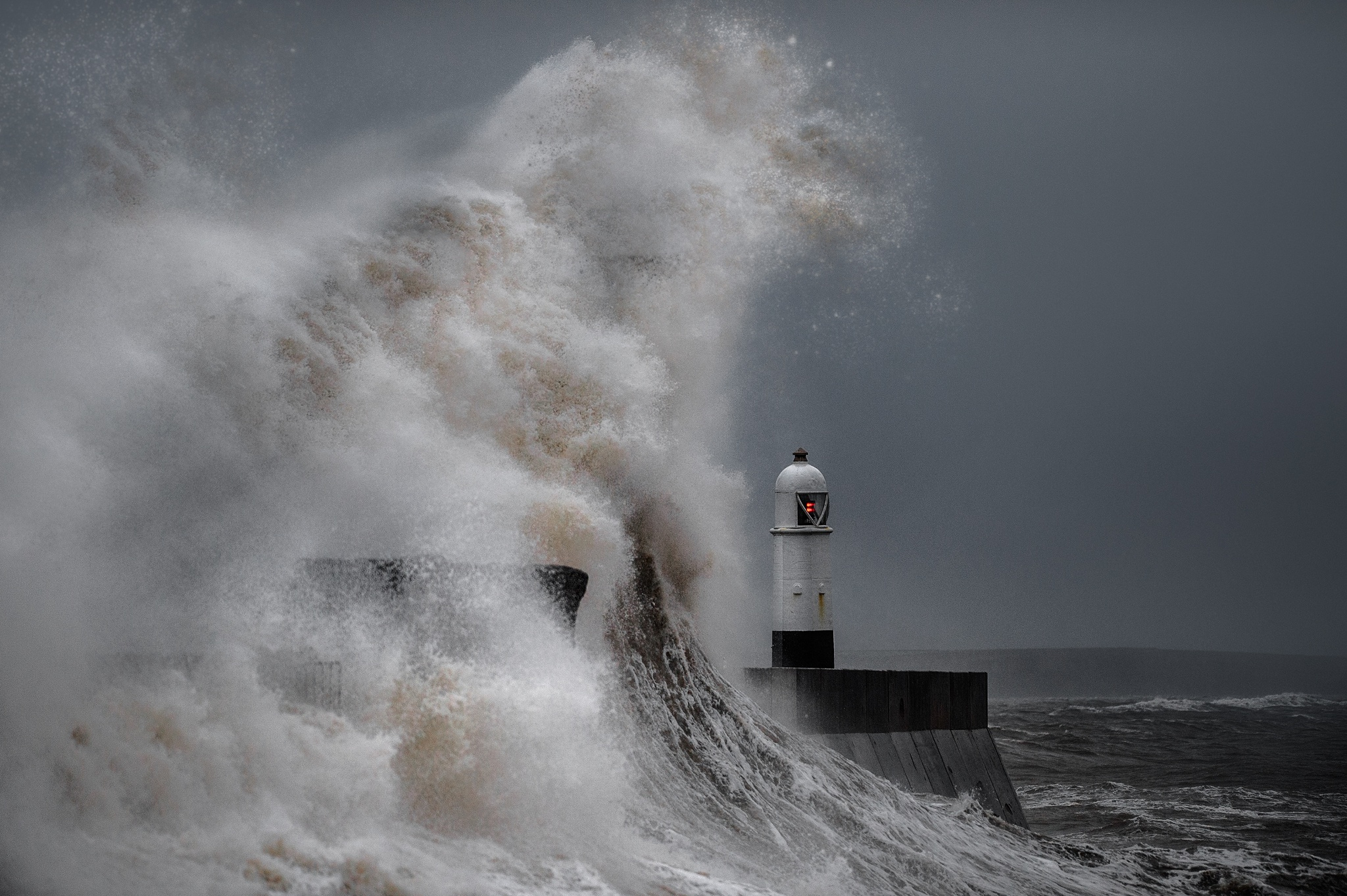 Crest Lighthouse Man Made Ocean Storm Wave 2048x1363