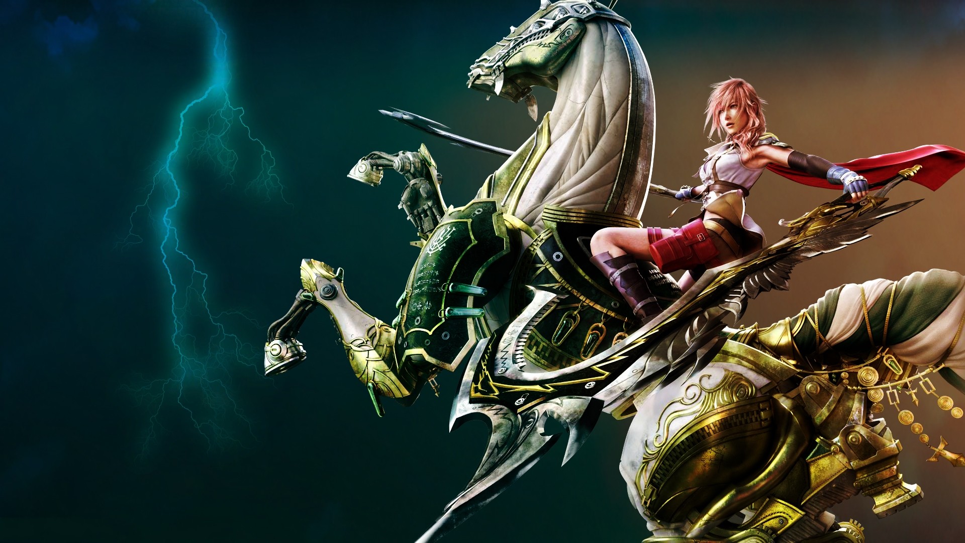 Armor Cape Fantasy Final Fantasy Xiii Horse Lightning Final Fantasy Sword Woman Woman Warrior 1920x1080
