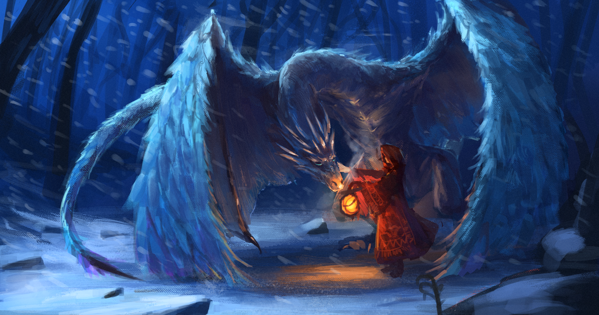 Dragon Girl Lantern Monster Snow Wind Wyvern 2100x1106